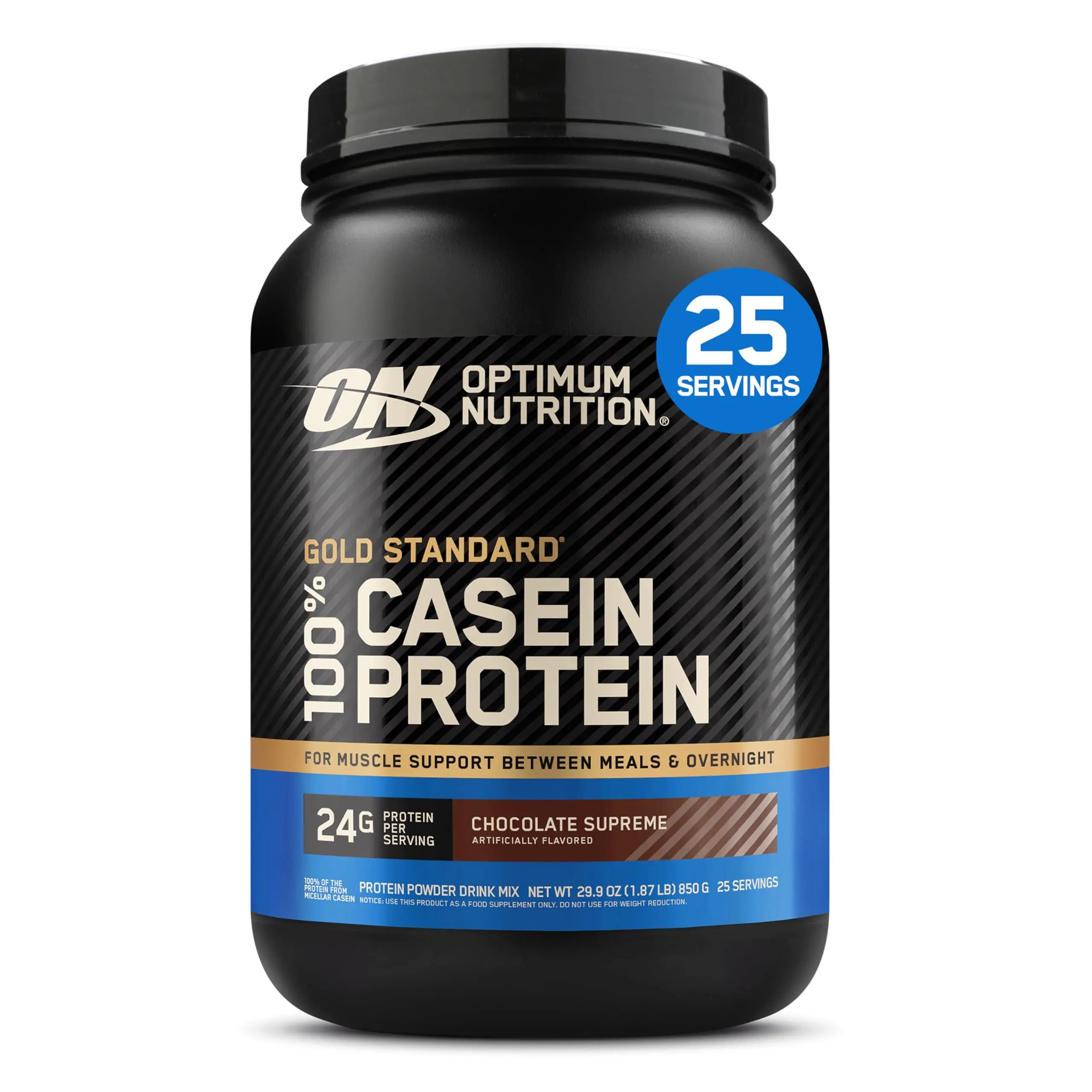 Optimum Nutrition Gold Standard 100% Micellar Casein Protein Powder, Slow Digesting, Helps Keep You Full, Overnight Muscle Recovery, Chocolate Supreme, 2 Pound (Packaging May Vary) Optimum Nutrition uk supplements