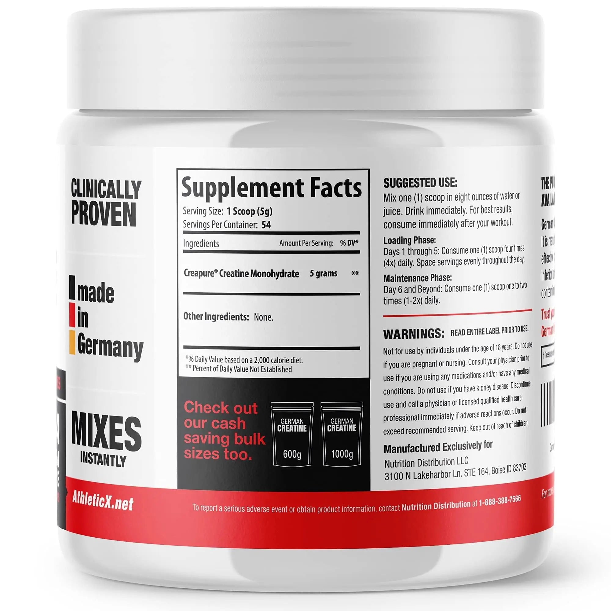 German Creatine - Micronized Creatine Monohydrate Powder, 99.99% Pure Creapure for Muscle Growth, Strength & Performance, Supports Muscle Recovery, 3rd Party Tested German Creatine uk supplements