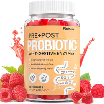 Probiotics for Women and Men, with 15 Prebiotics, 16 Digestive Enzymes & Postbiotics - Probiotics for Digestive Health & Bloating, Probiotic Gummies for Gut Health & Immunity, Sugar-Free, 60 Gummies Fletorra uk supplements