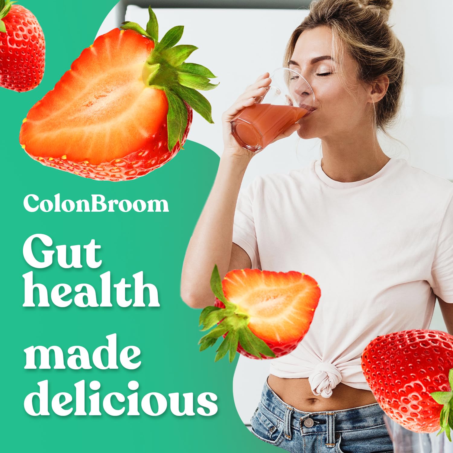 ColonBroom Psyllium Husk Powder (Strawberry) - Colon Cleanse for Bloating Relief & Gut Health - Colon Broom Fiber Powder Drink - Vegan, Gluten Free, Non-GMO Fiber Powder Supplement, 50 Servings ColonBroom uk supplements