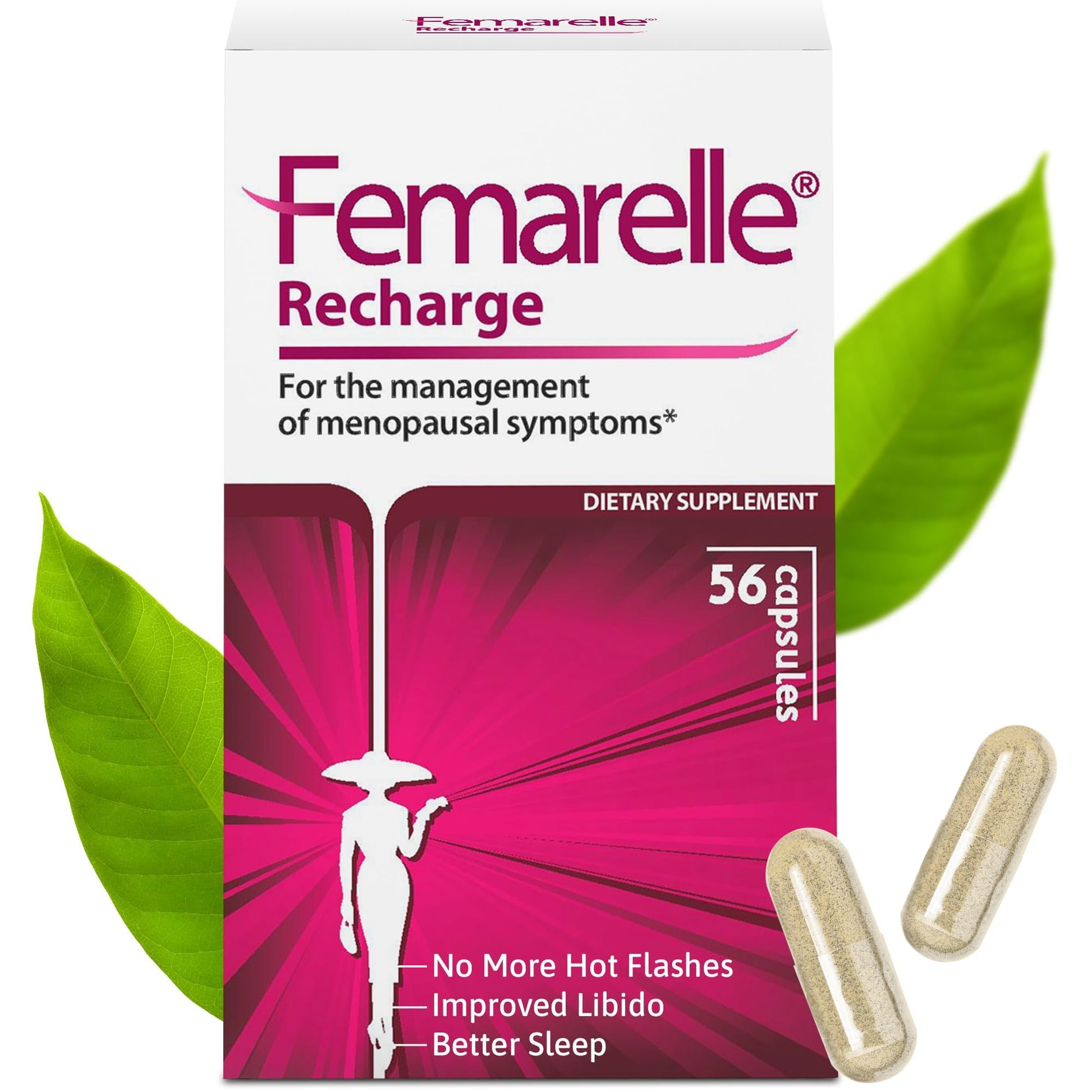 Femarelle® Recharge – Menopause Supplement for Women - Clinically Proven Menopause Relief - Hot Flashes, Night Sweats, Sleep & Libido Support Within 1st Month, Gluten-Free, GMO-Free & Hormone Free Femarelle uk supplements
