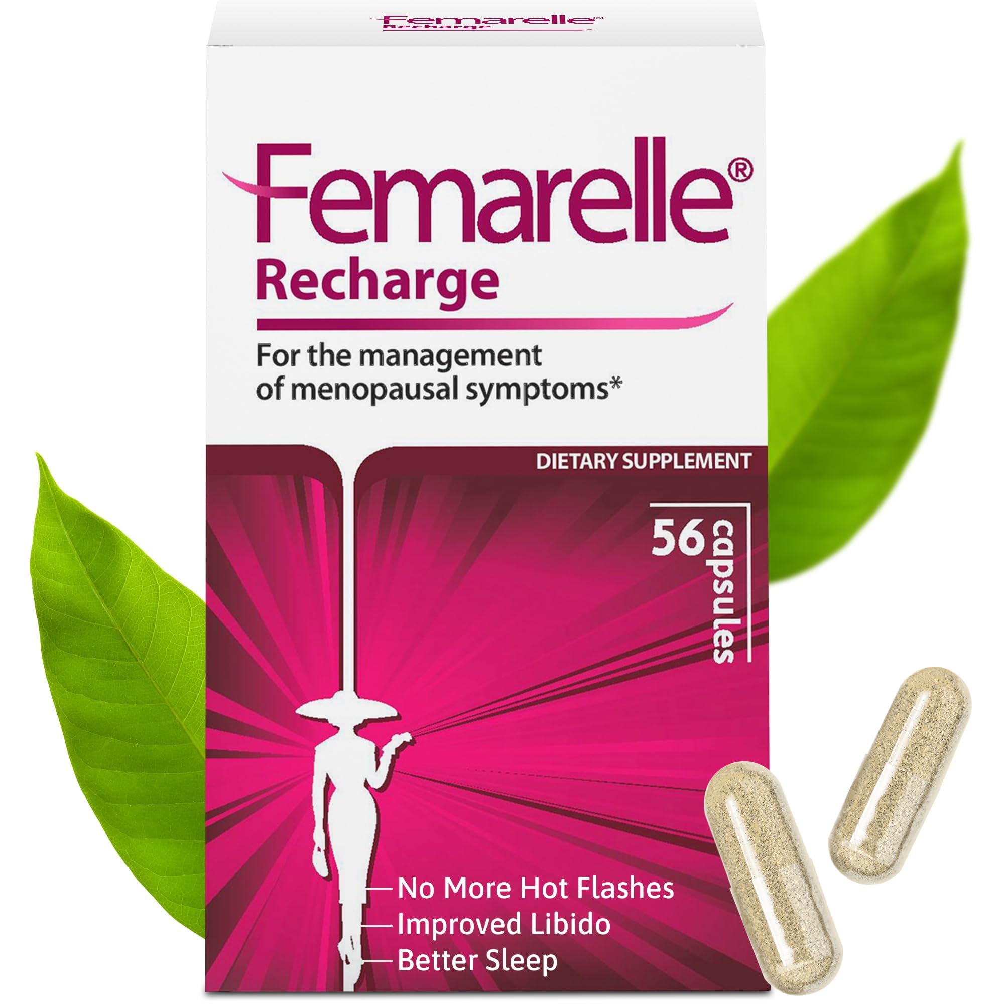 Femarelle® Recharge – Menopause Supplement for Women - Clinically Proven Menopause Relief - Hot Flashes, Night Sweats, Sleep & Libido Support Within 1st Month, Gluten-Free, GMO-Free & Hormone Free Femarelle uk supplements
