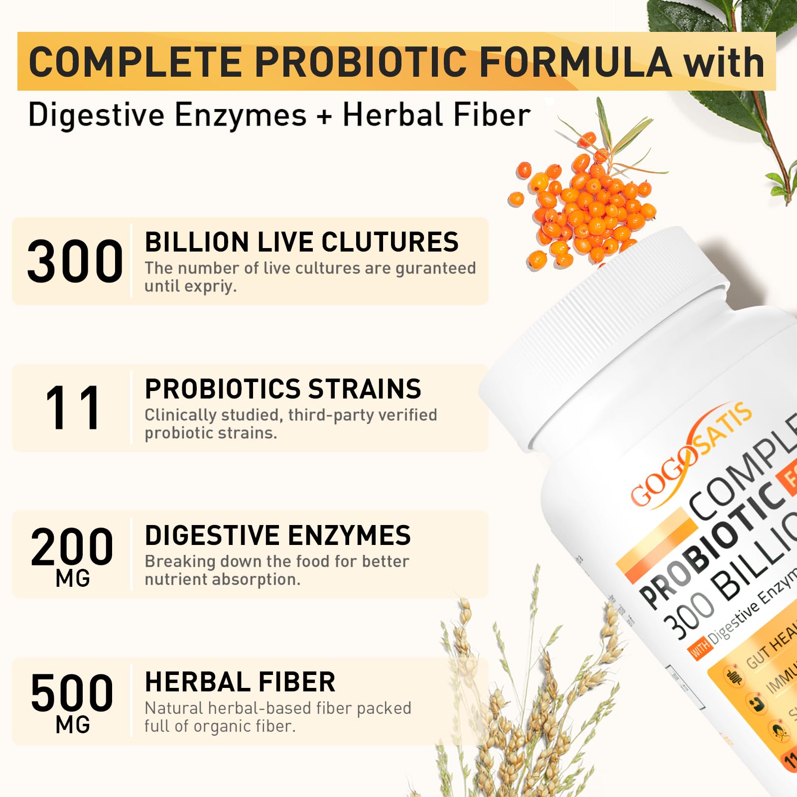 Probiotics for Women & Men, 300 Billion CFU 11 Strains, Probiotic with Organic Herbal GOGOSATIS uk supplements