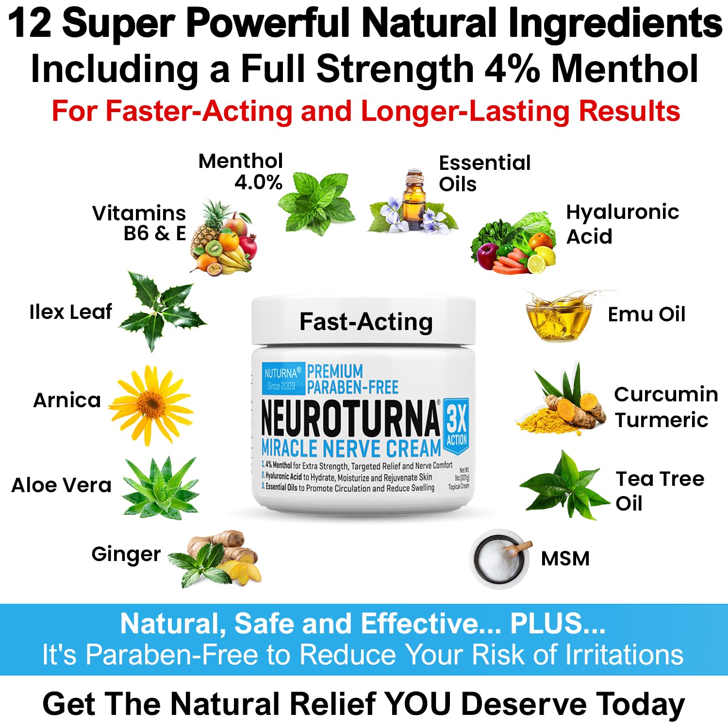 Neuropathy Nerve Relief Cream - Premium Nerve Cream 3X Action for Targeted Relief and Soothing Nerve Comfort - Maximum Strength with 4% Menthol Arnica MSM for Feet Hands Legs Toes & Back - Large 4 Oz Nuturna uk supplements