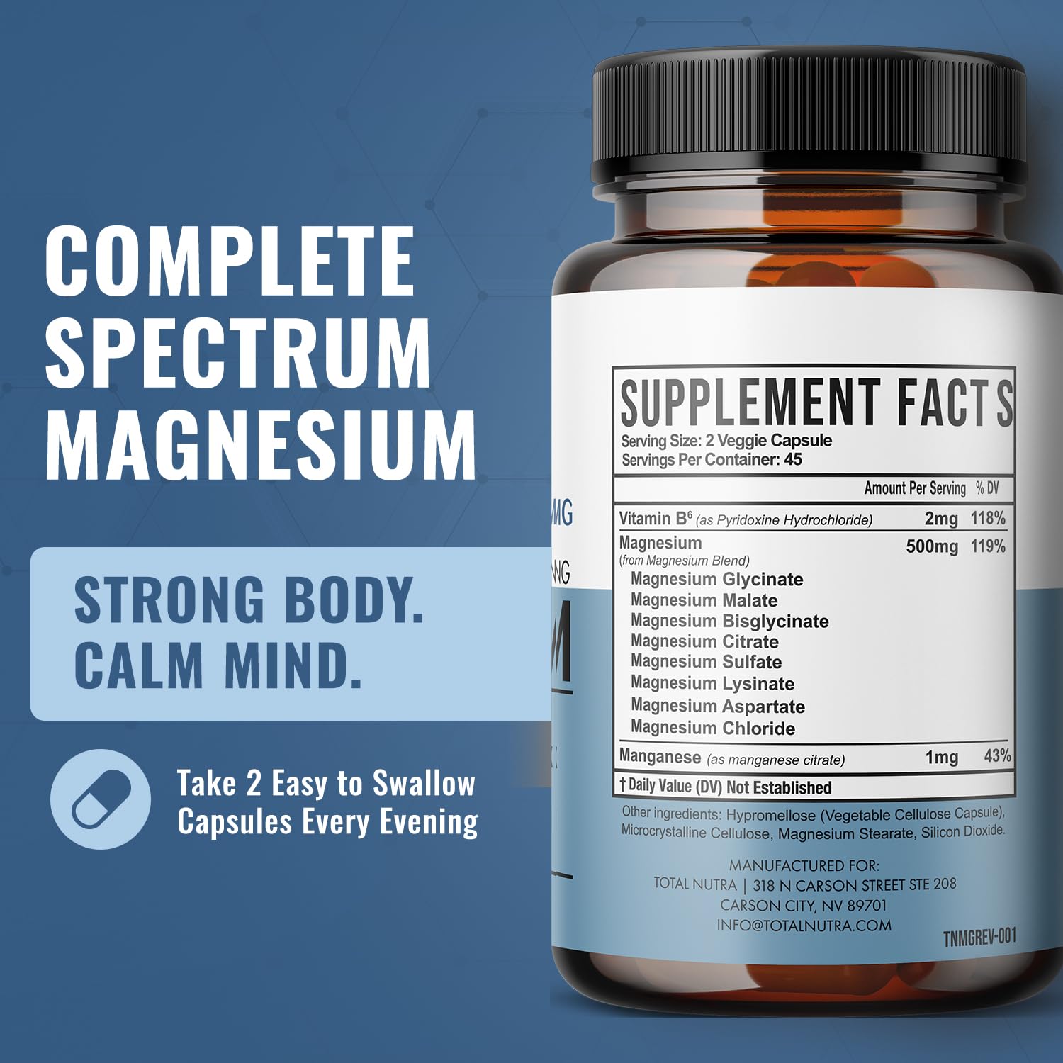 10-in-1 Magnesium Supplement 500 mg | High Absorption Magnesium Complex with Mag Glycinate, Citrate, Vitamin B6 Magnesium for Sleep, Muscle, Bone & Heart Health, Vegan & Gluten-Free, 45 Day Supply Total Nutra uk supplements