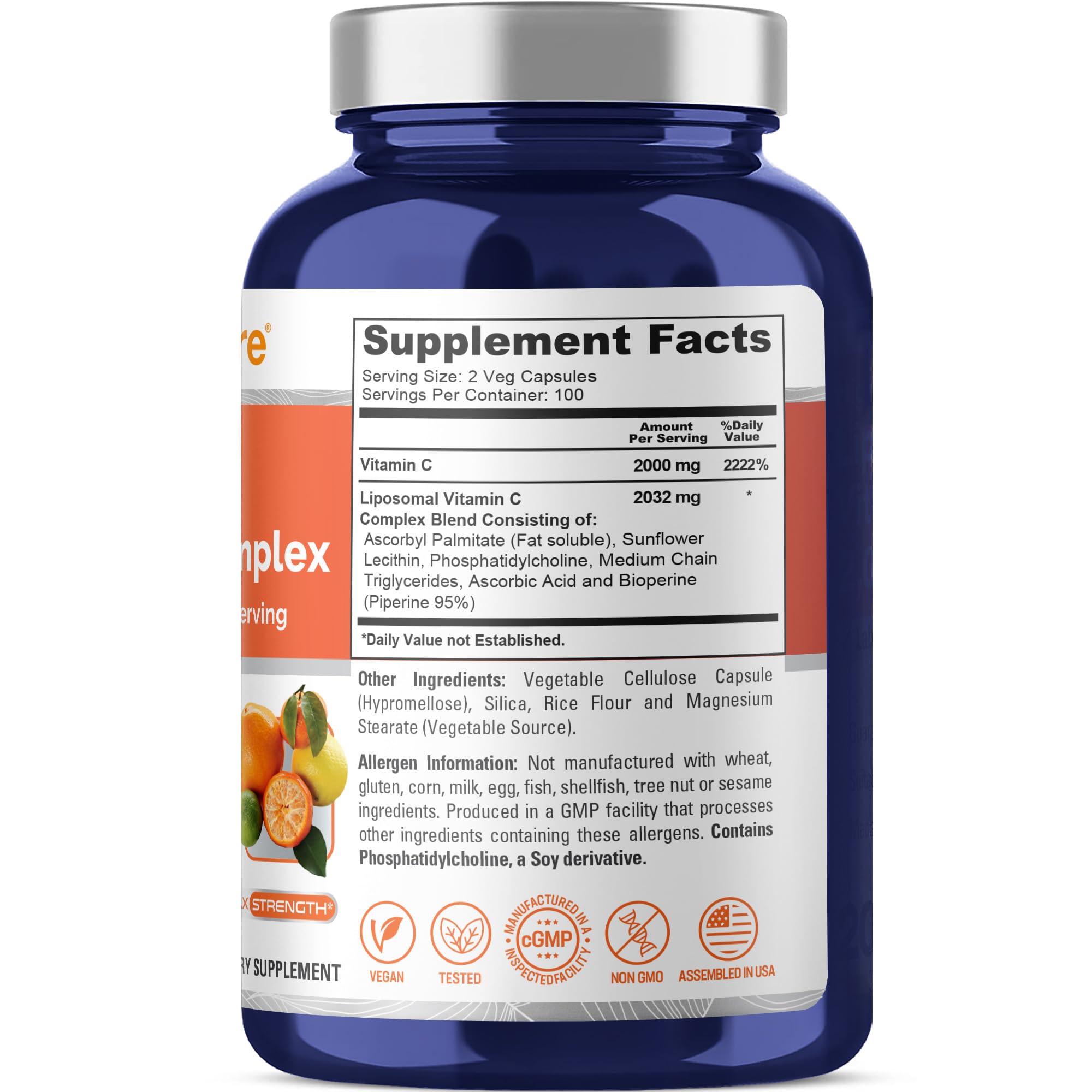 NusaPure Liposomal Vitamin C 2032mg - 200 Veggie Vegan Capsules, BioPerine - High Absorption Ascorbic Acid NusaPure uk supplements