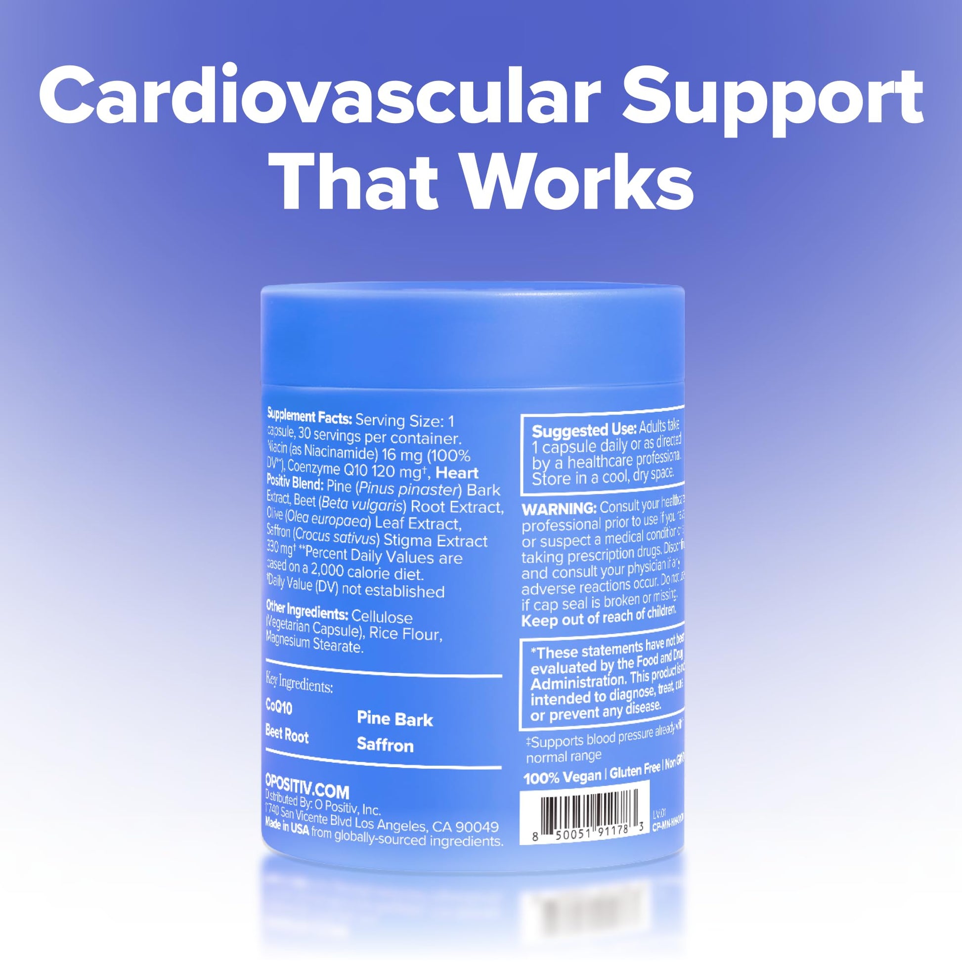 O Positiv MENO Heart + Blood Pressure Support Capsules – Daily Support for Healthy Circulation, Stress Management & Blood Pressure – with CoQ10, Beets, Pine Bark & Saffron – 30 Servings O Positiv uk supplements