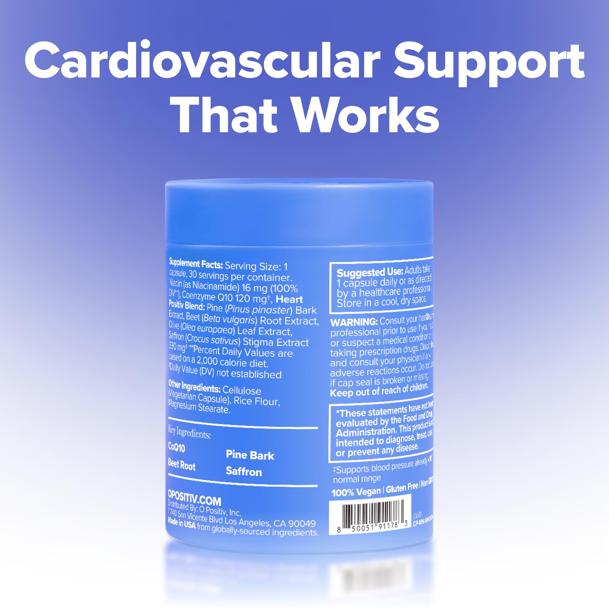 O Positiv MENO Heart + Blood Pressure Support Capsules – Daily Support for Healthy Circulation, Stress Management & Blood Pressure – with CoQ10, Beets, Pine Bark & Saffron – 30 Servings O Positiv uk supplements