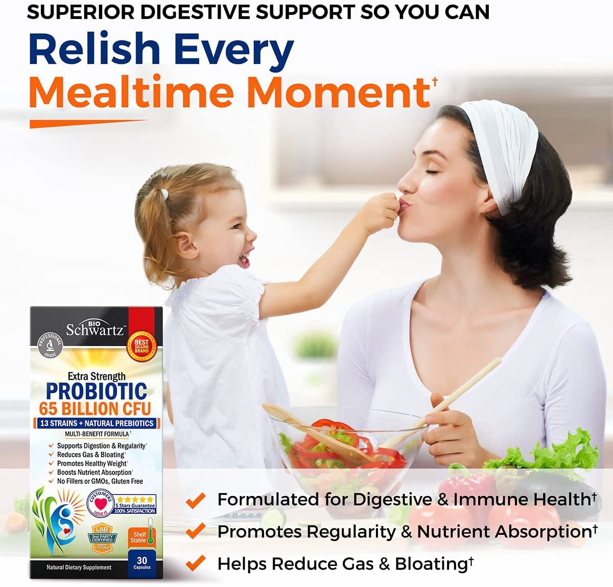 Probiotic 65 Billion - Probiotics with Prebiotic for Women & Men - Lactobacillus BioSchwartz uk supplements