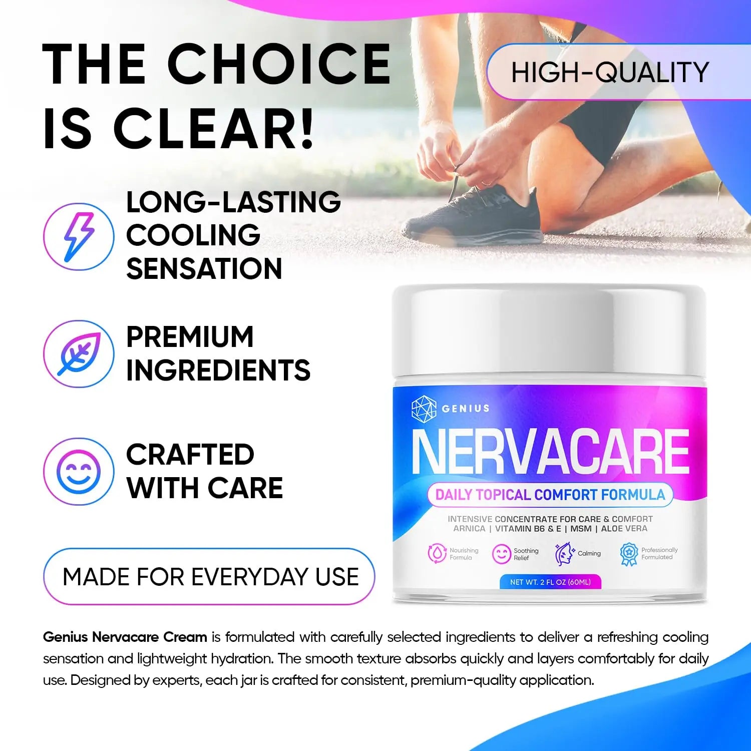 Genius Nervacare – Neuropathy Cream for Feet, Hands, Legs & Toes – Nerve Comfort Cream with Menthol, Arnica, MSM, Vitamin B6, Aloe Vera – Fast-Absorbing, Non-Greasy 2Oz GENIUS CURE uk supplements
