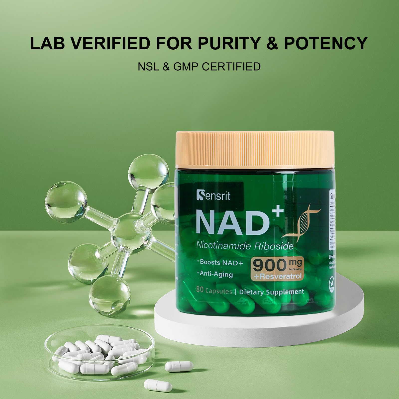 Sensrit NAD+ Supplement with Nicotinamide Riboside & Resveratrol | Cellular Energy & Mental Clarity Support | 40 Servings | Vegan, Non-GMO, Gluten Free Sensrit uk supplements