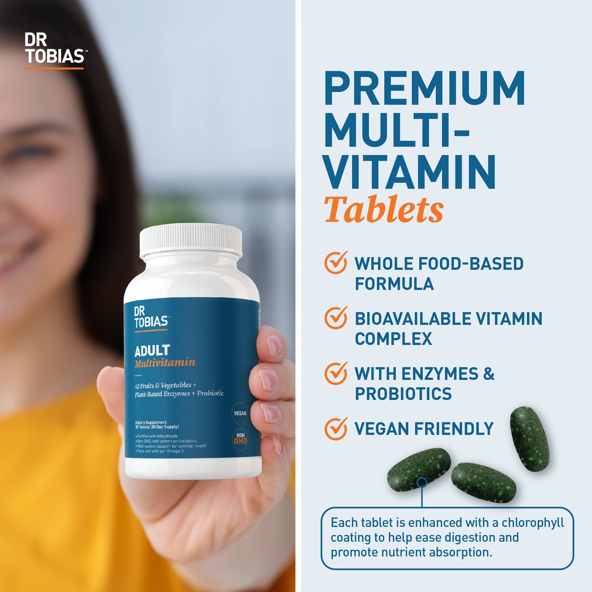 Dr. Tobias Adult Multivitamin for Women & Men, Immune Supporting Vitamins from 42 Fruits, Vegetables, Plus Probiotics, Vegan Multivitamins Dr. Tobias uk supplements