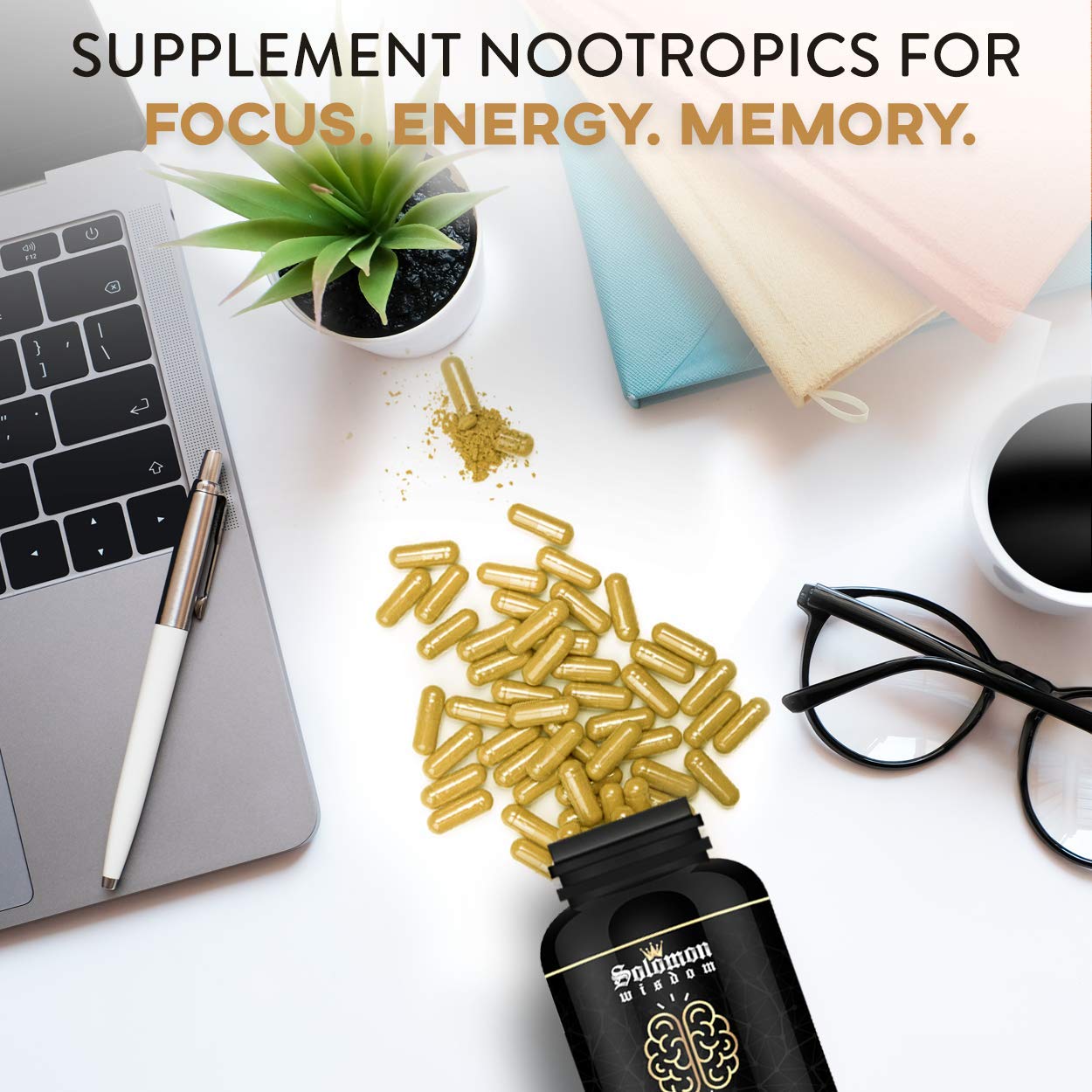 SOLOMON WISDOM Brain Booster – Nootropic Dietary Supplement for Memory Boost – 60 All-Natural Capsules to Enhance Focus & Improve Concentration & Clarity SOLOMON WISDOM uk supplements