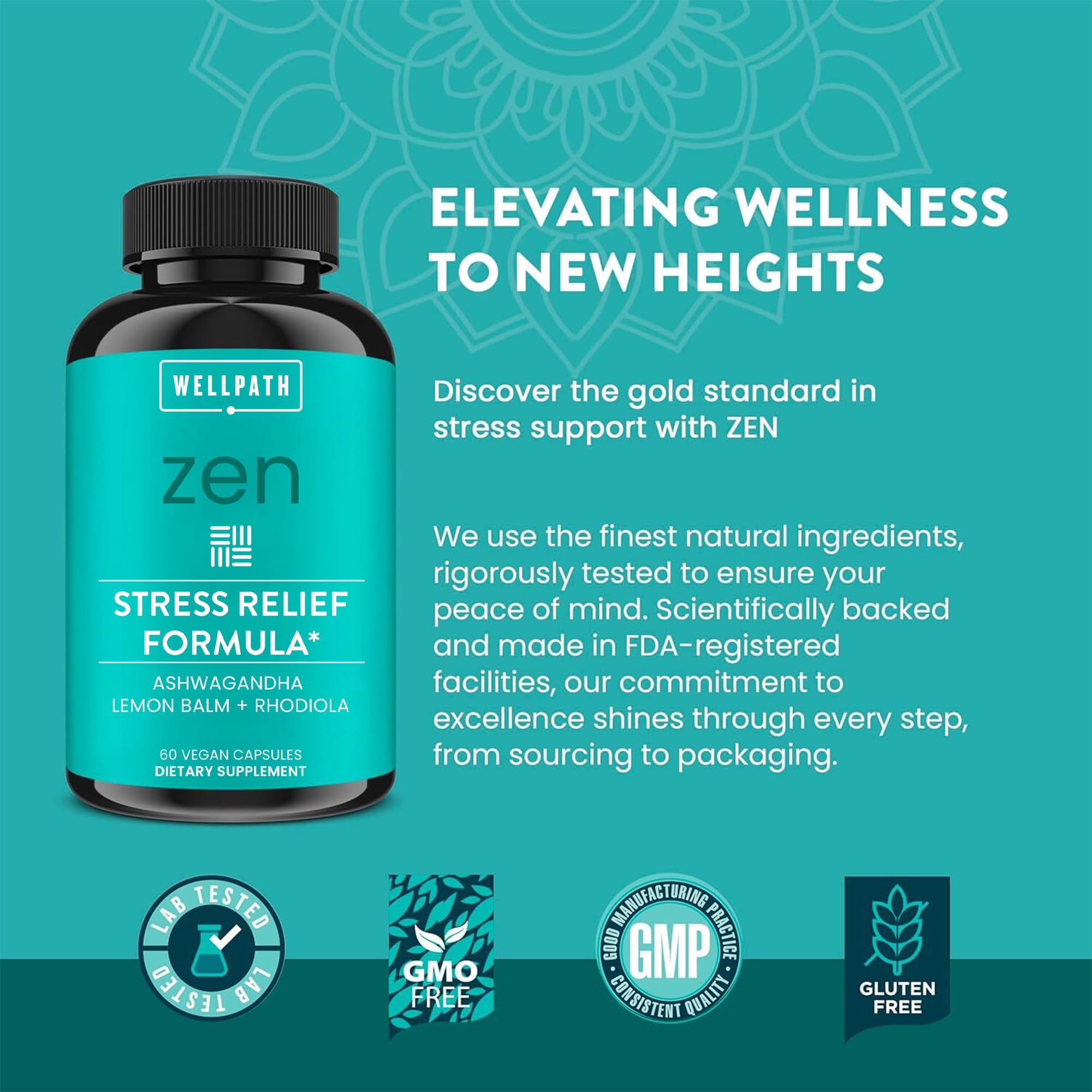 WellPath Zen Stress Relief Supplement + Mood Support | Calm, Stress & Energy Support | Ashwagandha Root, Rhodiola Rosea, L-Theanine, Lemon Balm | Herbal Capsules, 60 Ct WellPath uk supplements
