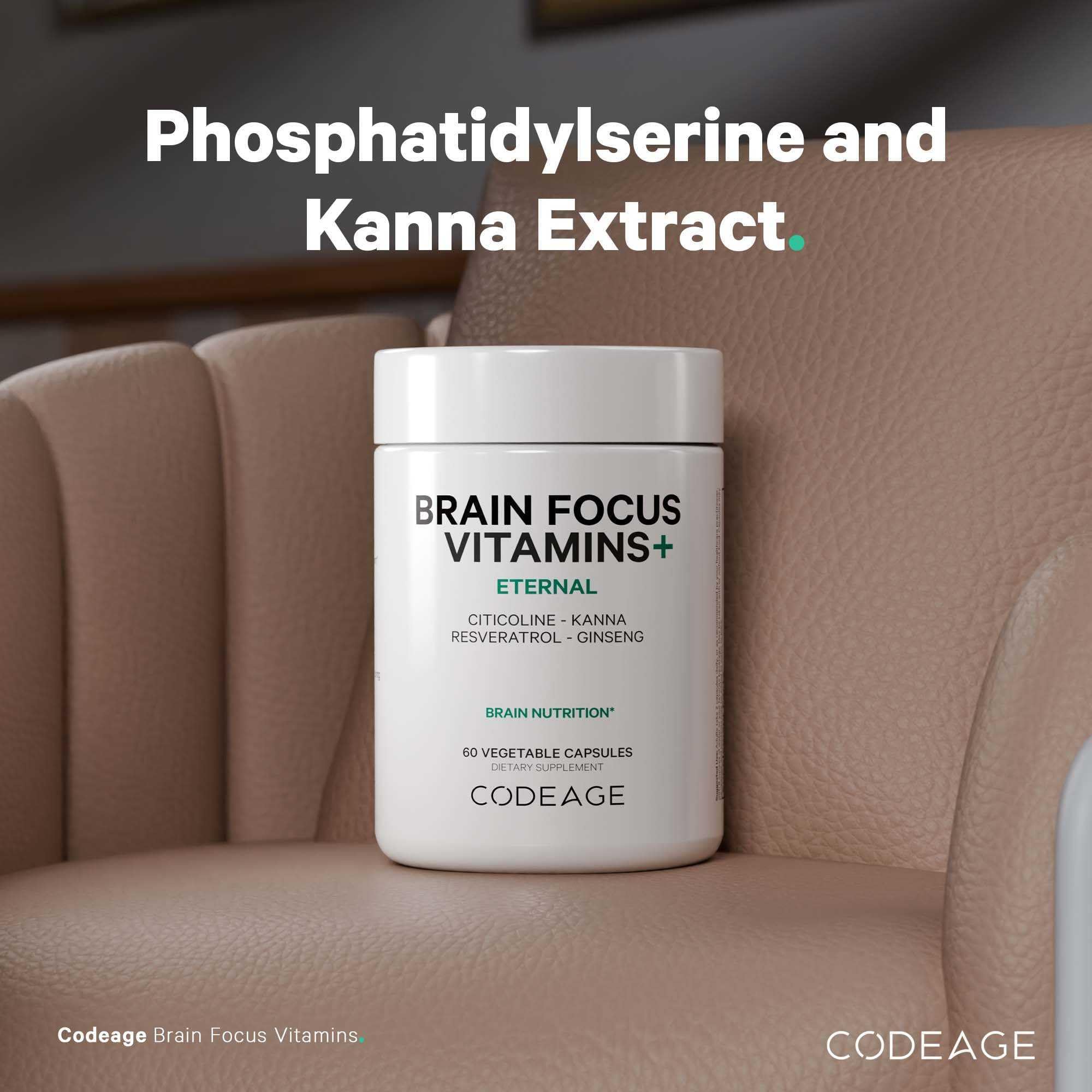 Codeage Brain Focus Vitamins+ Nootropic Supplement with Citicoline as Cognizin, Panax Ginseng, Resveratrol, Gotu Kola, Vitamin B12 Methylcobalamin - Liposomal Delivery - Non-GMO - 60 Capsules Codeage uk supplements