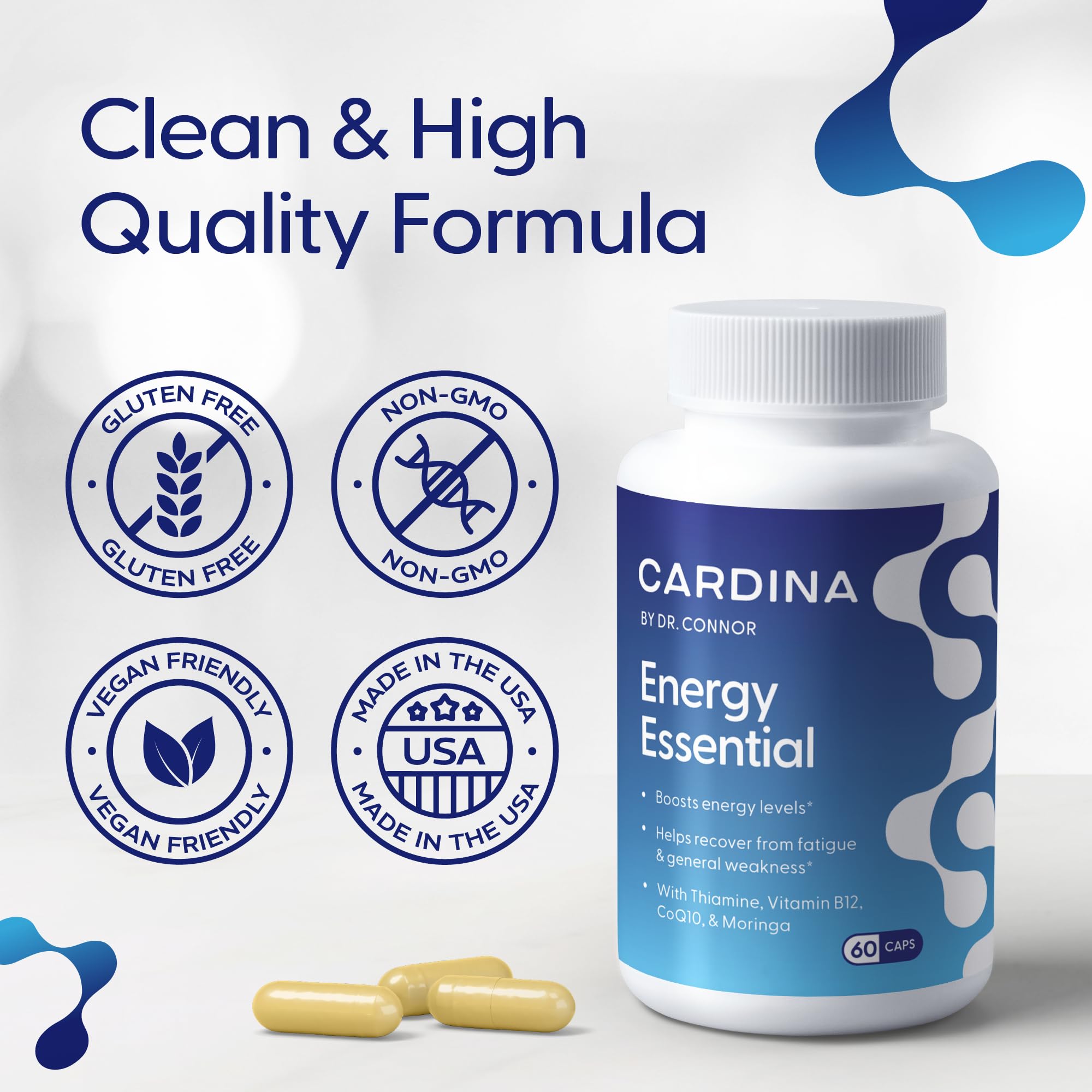 CARDINA B12 Vitamins for Women and Men - Brain Supplements for Memory and Focus with Thiamine B1 Supplement and COQ10 - Brain Memory Support - Non-GMO and Vegan B12 Supplement, 60 Ct CARDINA uk supplements