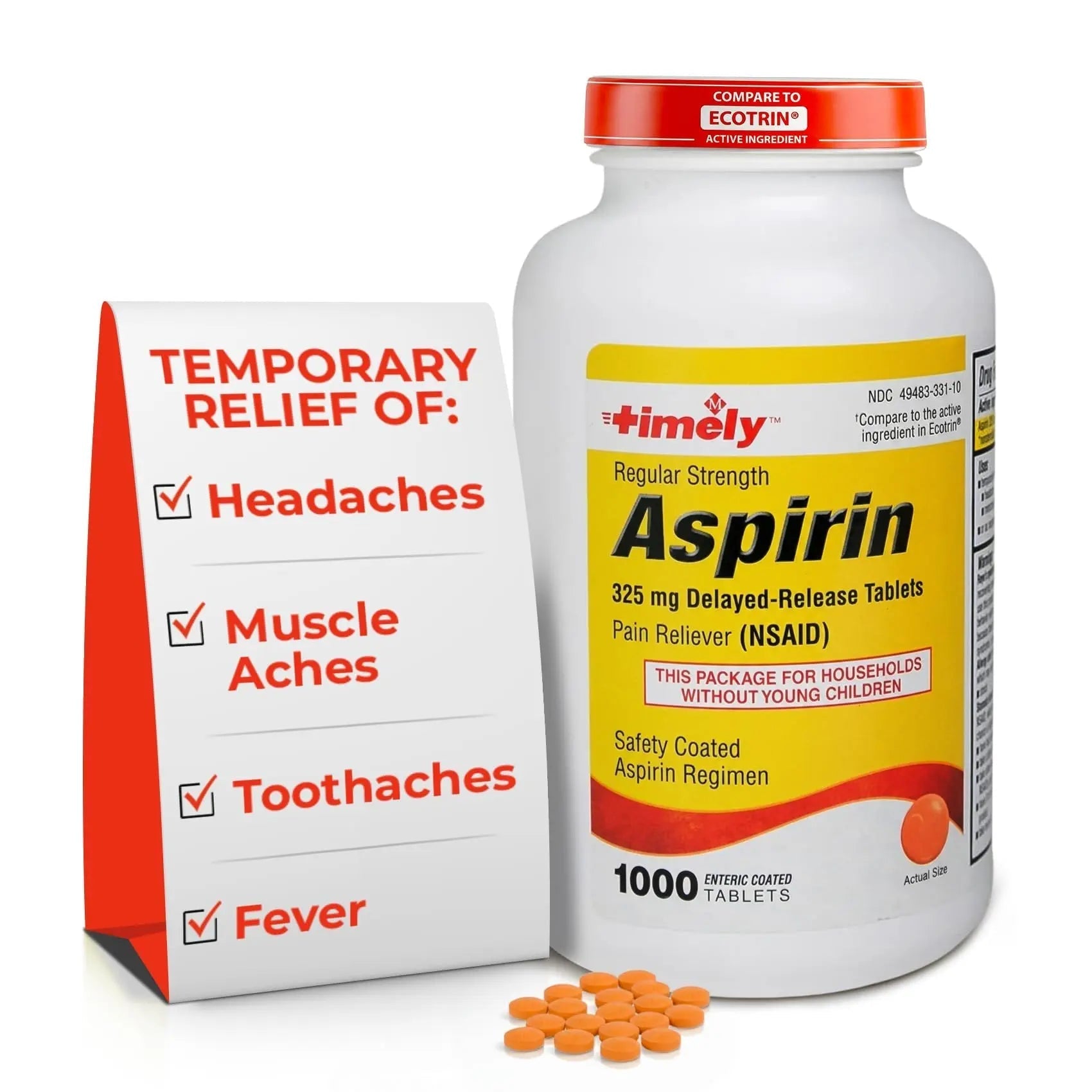 TIME-Cap Labs 1000 Regular Strength Aspirin 325mg – Delayed Release Enteric Coated Tablets for Minor Aches and Pains, NSAID Pain Reliever & Fever Reducer for Adults and Children 12 Years and Older TIME-CAP LABS, INC. uk supplements
