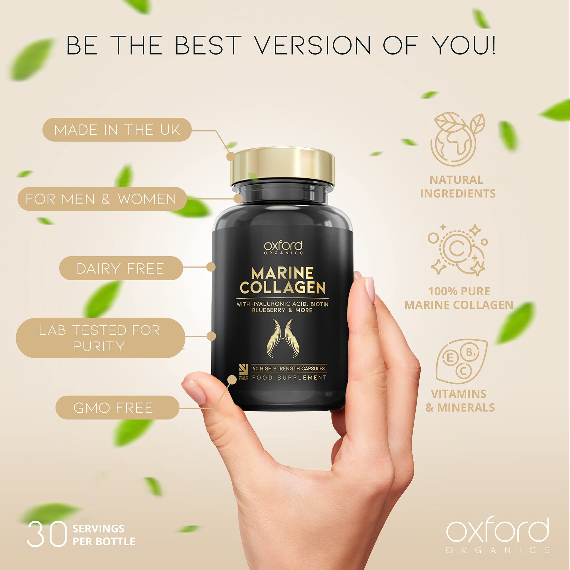 Advanced Marine Collagen Capsules | 1735mg Superfood & Vitamin Boosted Complex for Glowing Hair, Skin & Nails Oxford Organics uk supplements