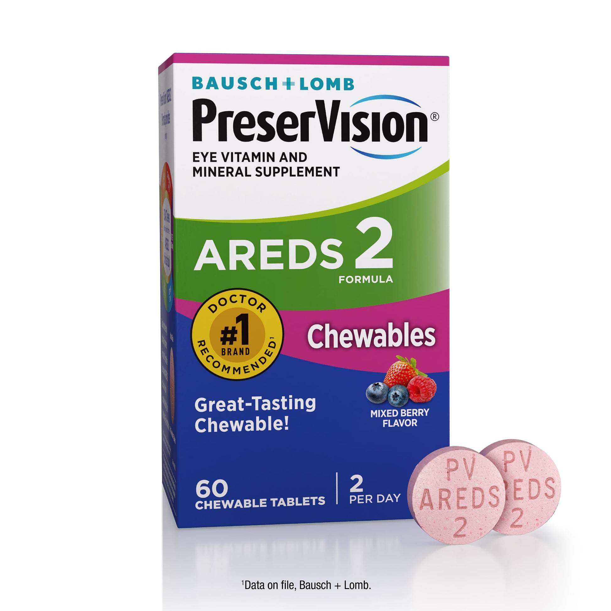 PreserVision AREDS 2 Eye Vitamins, #1 Eye Doctor Recommended Brand, Chewable Lutein and Zeaxanthin Supplement with Vitamin C, Vitamin E,Zinc, and Copper, Mixed Berry, 60 Tablets PreserVision uk supplements