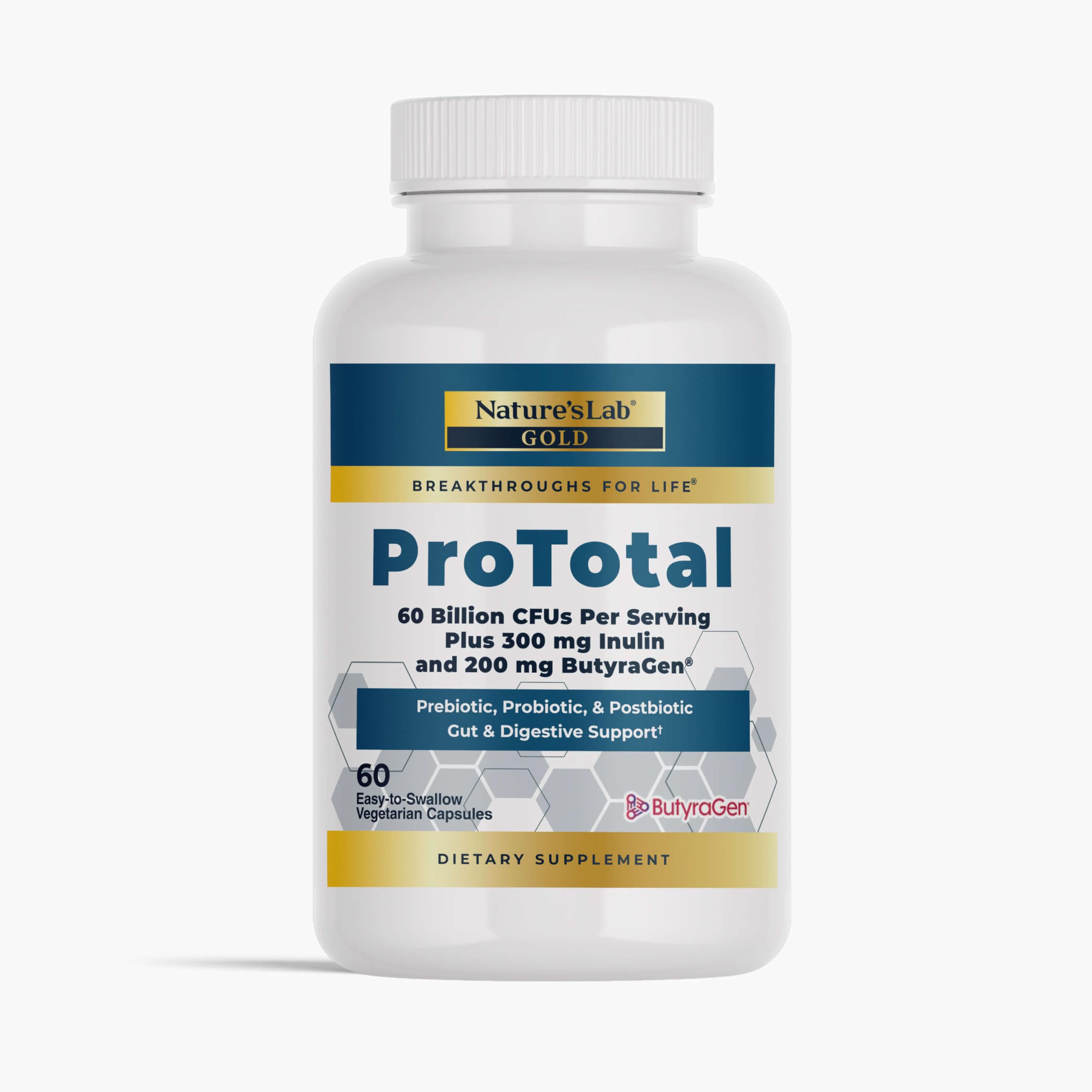 Nature's Lab Gold ProTotal - 60 Billion CFU Probiotic, Prebiotic, Postbiotic, Synbiotic - with Butyragen (Direct Butyrate Generator) 60 Ct Nature's Lab uk supplements