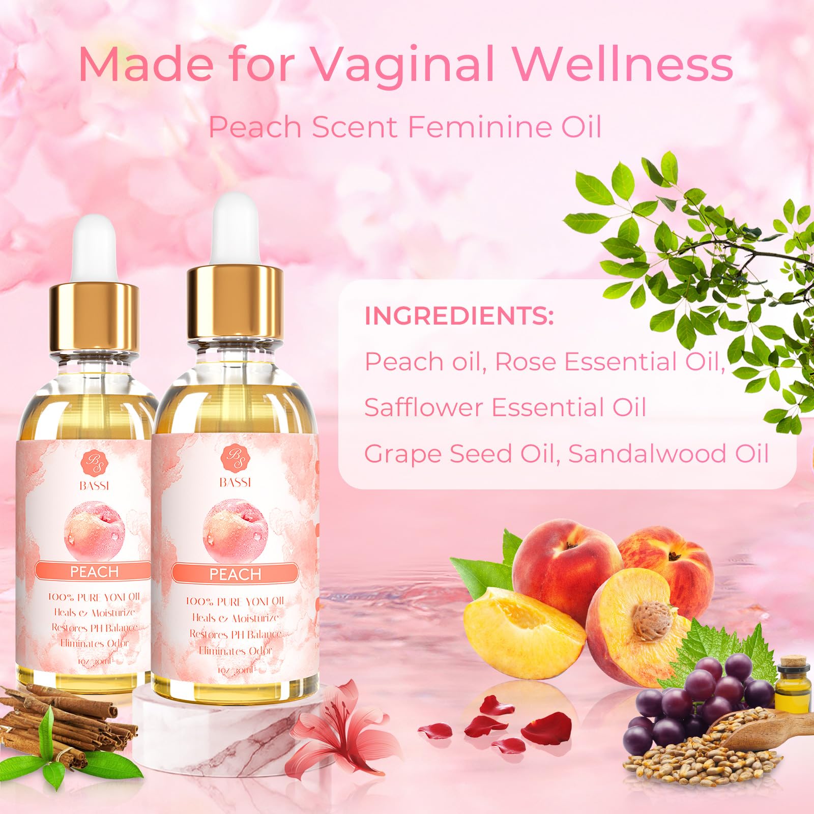 2 Pack Yoni Essential Oil Organic Feminine Oil Eliminates Odor Vaginal Moisturizer for Wetness BASSI uk supplements