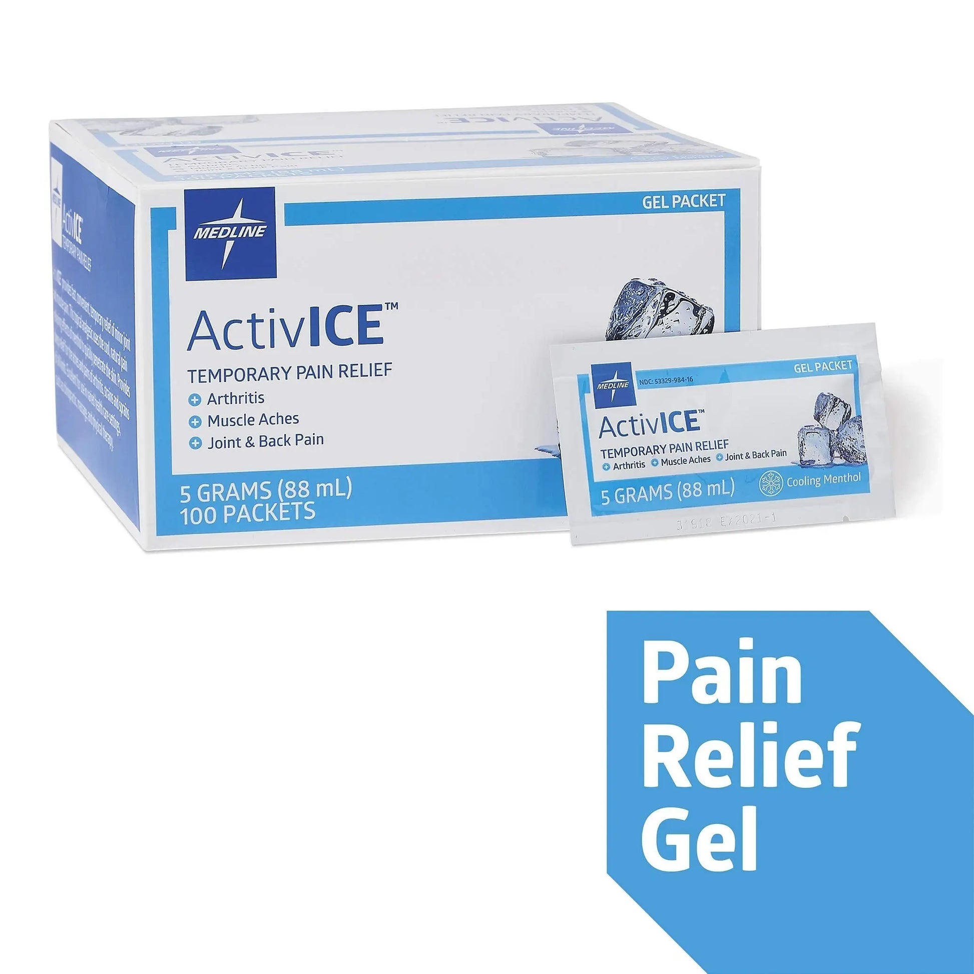 Medline ActivICE Topical Pain Reliever Gel, Great for Arthritis, Muscle Aches and Back Injuries, 5 grams - 100 Packs Medline uk supplements