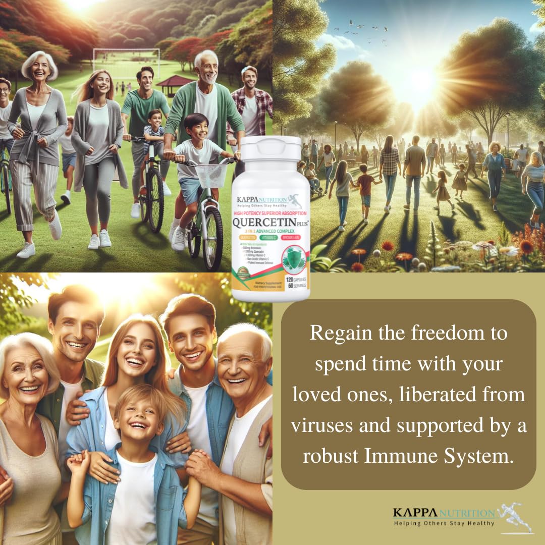 QUERCETIN PLUS, Quercetin 1,000mg, Bromelain 500mg and Vitamin C 1,000mg, (120 Capsules), 3 in 1 from Bioflavonoids, Supports Immune, Cardiovascular & Respiratory Health, Seasonal Allergy Relief. KAPPA NUTRITION uk supplements