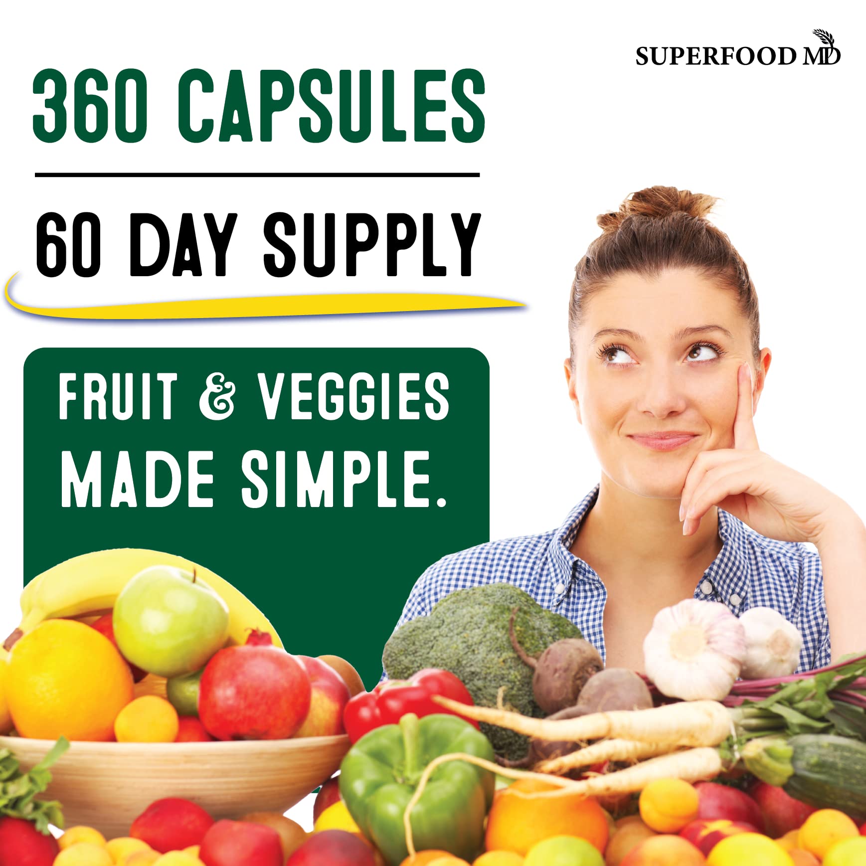 Superfood Fruit and Veggie Supplement - Fruit and Veggie Capsules 100% Whole Super Fruits and Super Vegetables Supplements & Vitamins, with Beta Carotene (720 Count (Pack of 4)) Superfood MD uk supplements