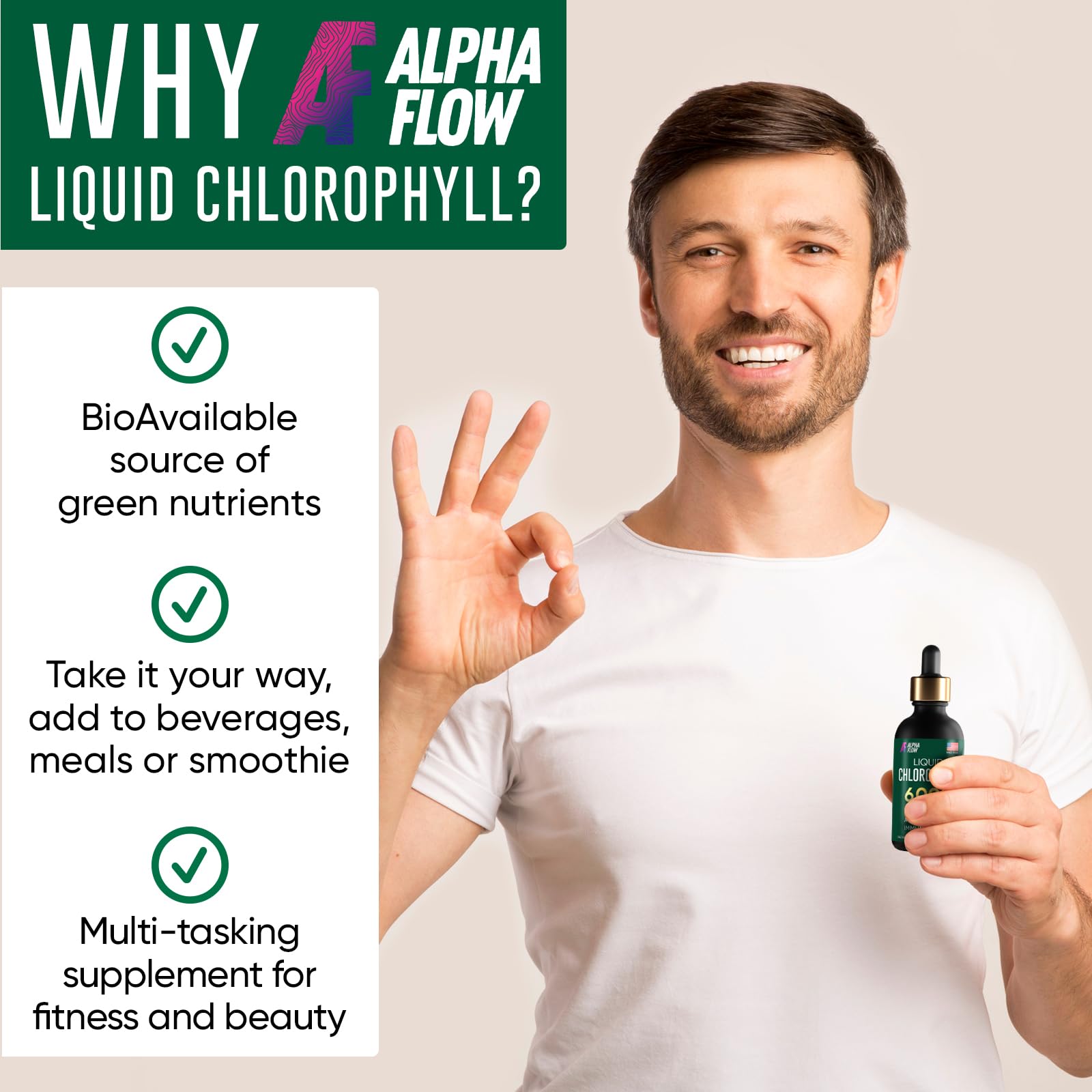 Chlorophyll Liquid Drops 6000 mg - Premium Liquid Chlorophyll Supplement - All-in-One Alpha Flow uk supplements