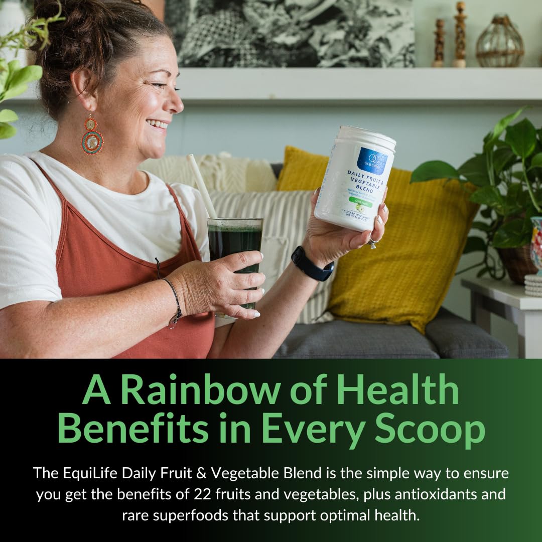 Equilife Daily Fruit & Vegetable Blend, Superfood Antioxidant Supplement, Crisp Apple Flavor with Vitamin C, Fiber, and 9 Essential Amino Acids, Supports Energy, Low Sugar, Vegan, 30 Servings Tub Equilife uk supplements