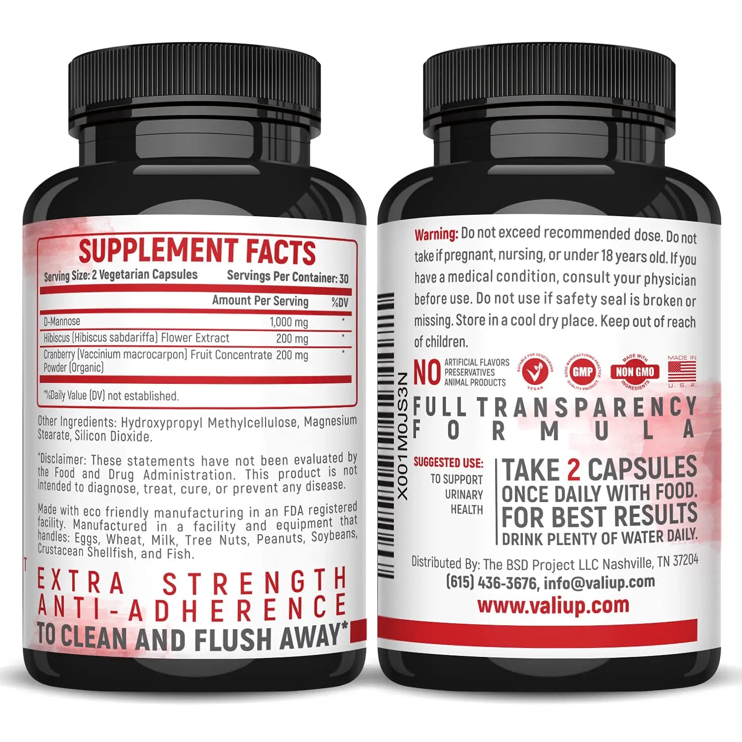VALI D-Mannose 1000mg Urinary Tract Health Formula. Organic Cranberry Fruit Powder & Hibiscus. Healthy Bladder, Natural Cleanse, Fast Detox Flush, Herbal UT Function Support Pills. 60 Veggie Capsules VALI uk supplements