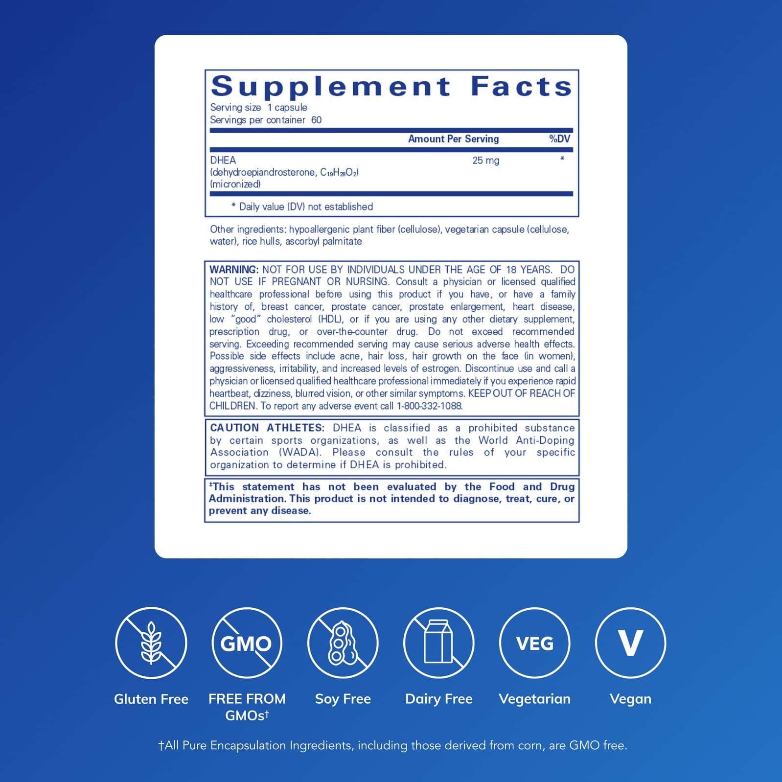 Pure Encapsulations DHEA 25 mg - Supplement for Immune Support, Hormone Balance, Metabolism Support, and Energy Levels* - with Micronized DHEA - 60 Capsules Pure Encapsulations uk supplements
