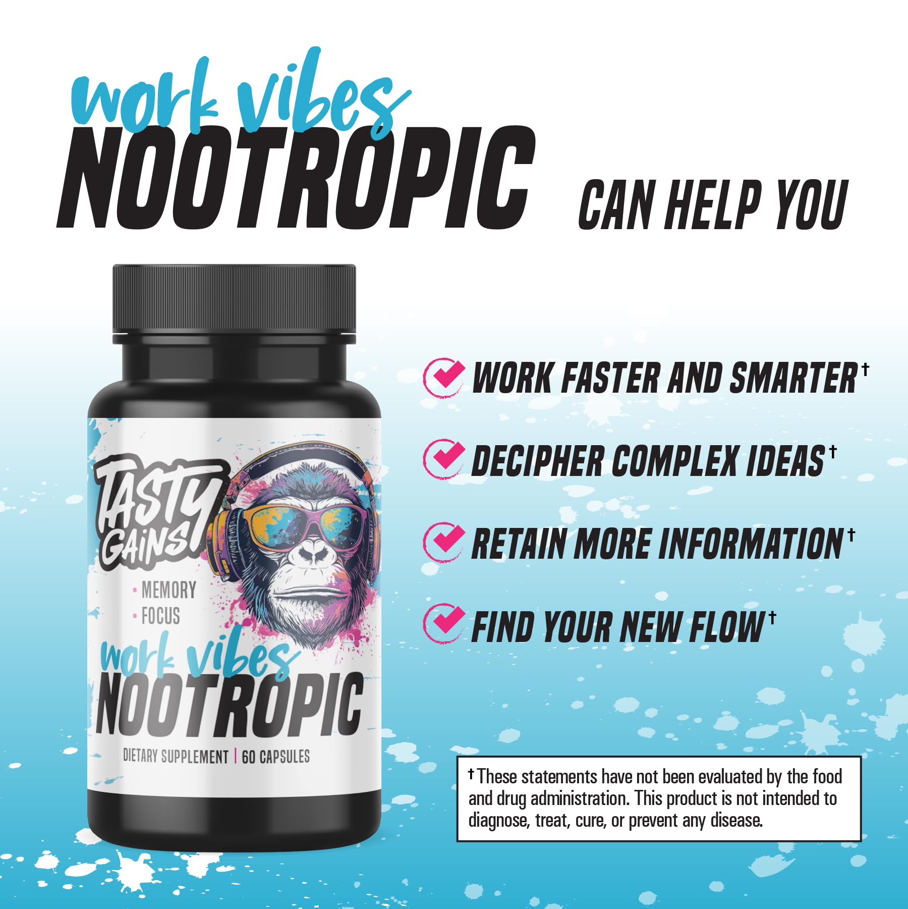 Nootropic Brain Supplement for Memory and Focus - Vitamin for Mental Health & Brain Health with L-Theanine, Rhodiola Rosea & Phosphatidylserine - Memory, Mental Clarity & Cognitive Improvement - 60 Ct TASTY GAINS uk supplements