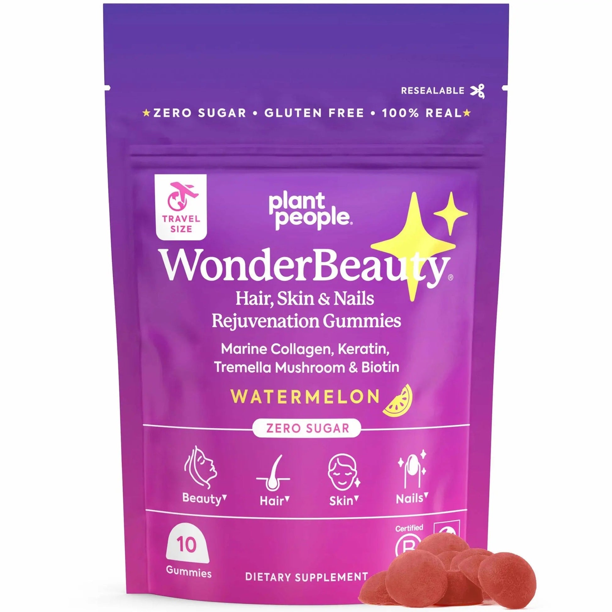 Plant People WonderBeauty Hair, Skin & Nails Rejuvenation Gummies with Tremella Mushroom, Marine Collagen Peptides, Keratin, & Biotin Plant People uk supplements