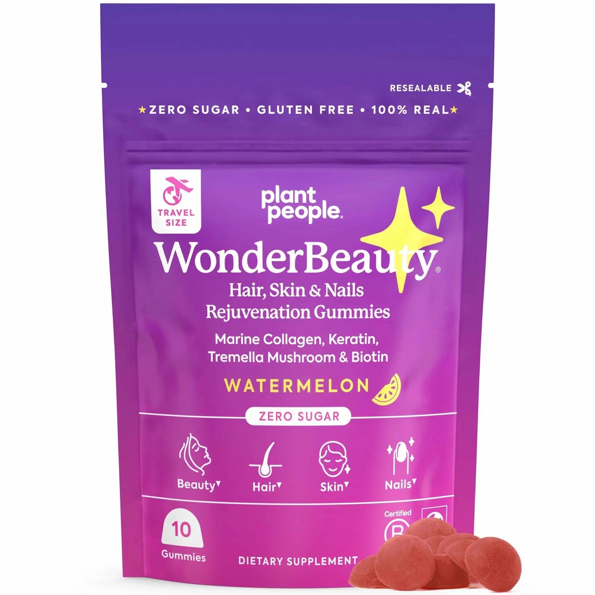 Plant People WonderBeauty Hair, Skin & Nails Rejuvenation Gummies with Tremella Mushroom, Marine Collagen Peptides, Keratin, & Biotin Plant People uk supplements