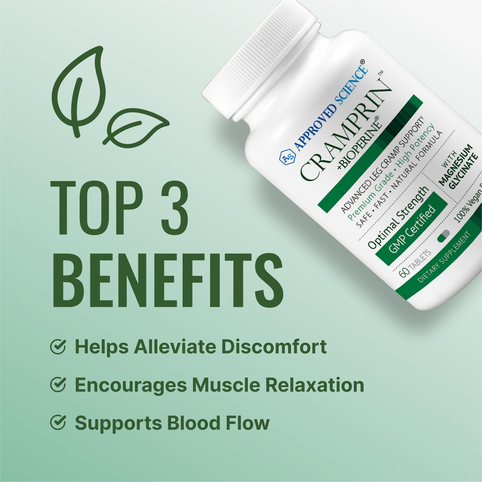 Approved Science Cramprin - High Absorption Magnesium, Vitamin B Complex, BioPerine - Muscle Cramps - 6 Month Supply - 2 Bottles - Vegan Approved Science uk supplements