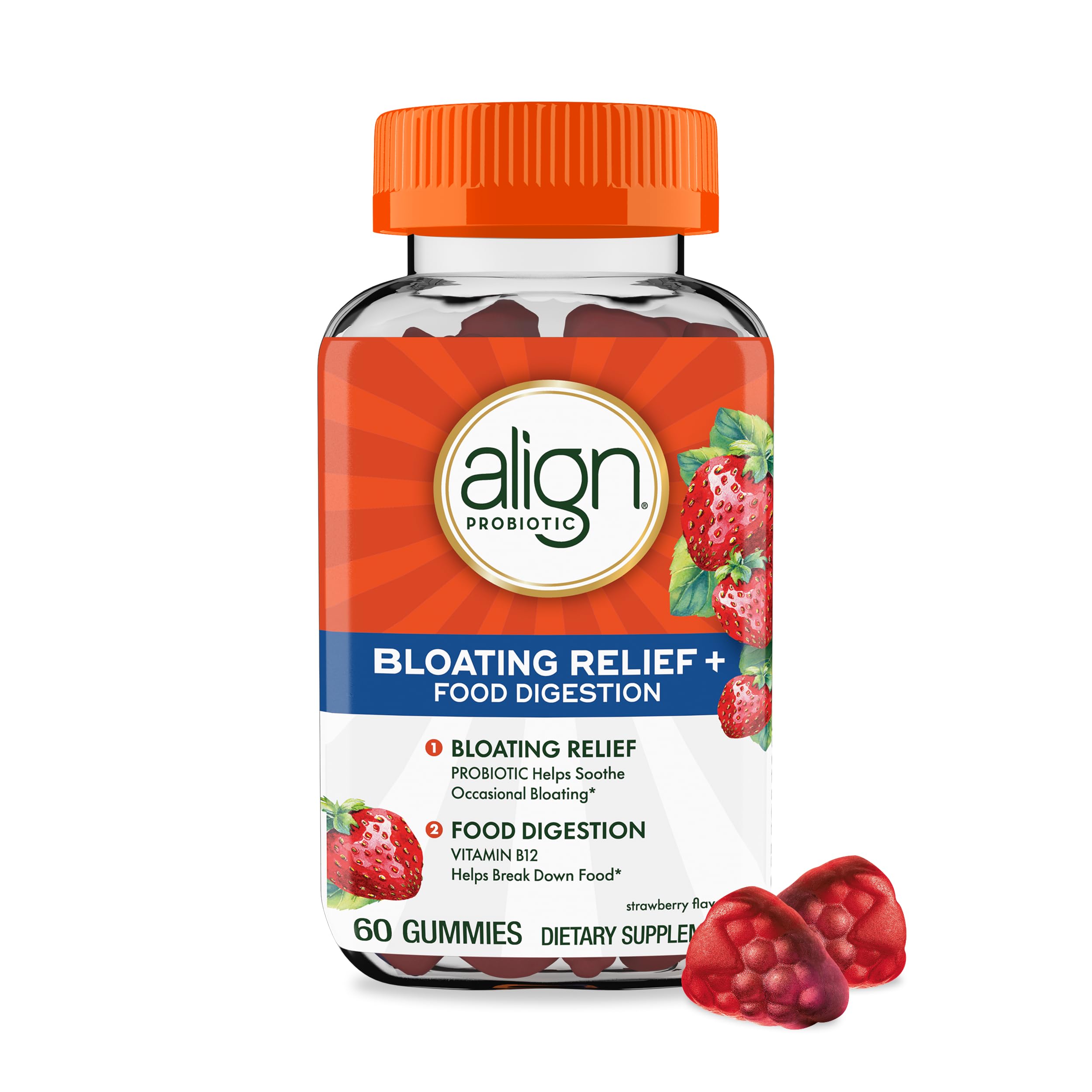 Align Probiotic, Bloating Relief + Food Digestion, Probiotics for Women and Men, Probiotic Helps Soothe Occasional Bloating*, With Vitamin B12 to Help Break Down Food into Cellular Energy*,60 Gummies Align uk supplements