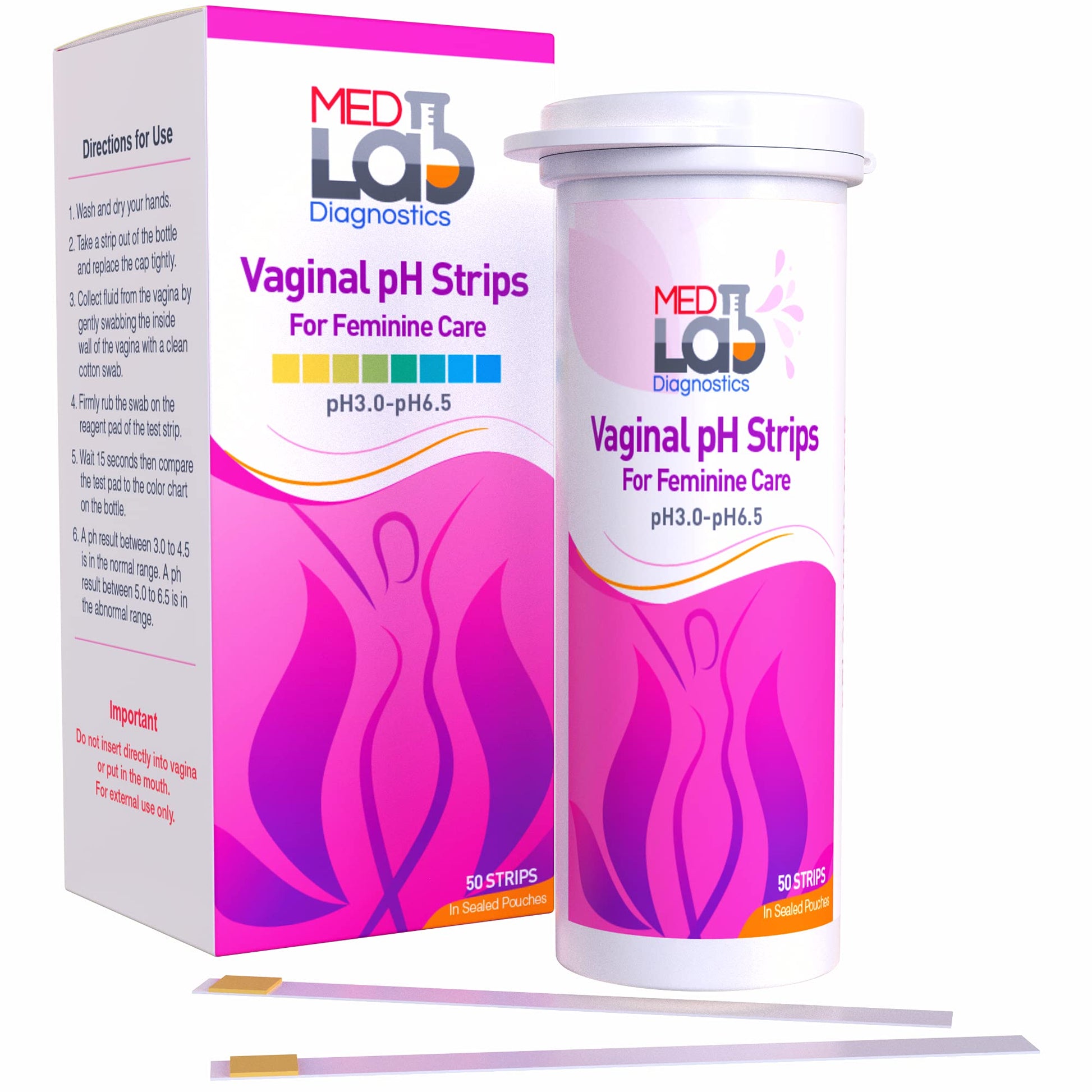Vaginal ph Test Strips for Women(50 cnt). BV Bacterial Vaginosis and Yeast Infection Test Strips Med Lab Diagnostics uk supplements