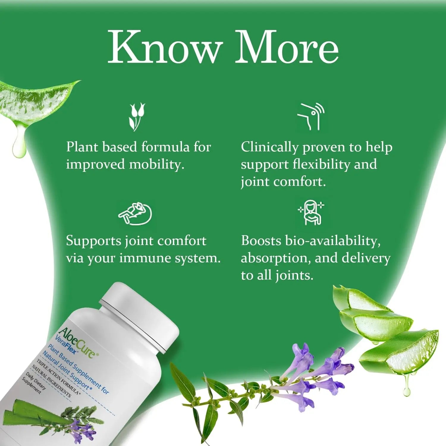 AloeCure VeraFlex Natural Joint Health, 60 Capsules, Clinically Tested Natural Plant-Based Formula to Support Comfort, Mobility and Flexibility - Featuring Organic Aloe Vera AloeCure uk supplements