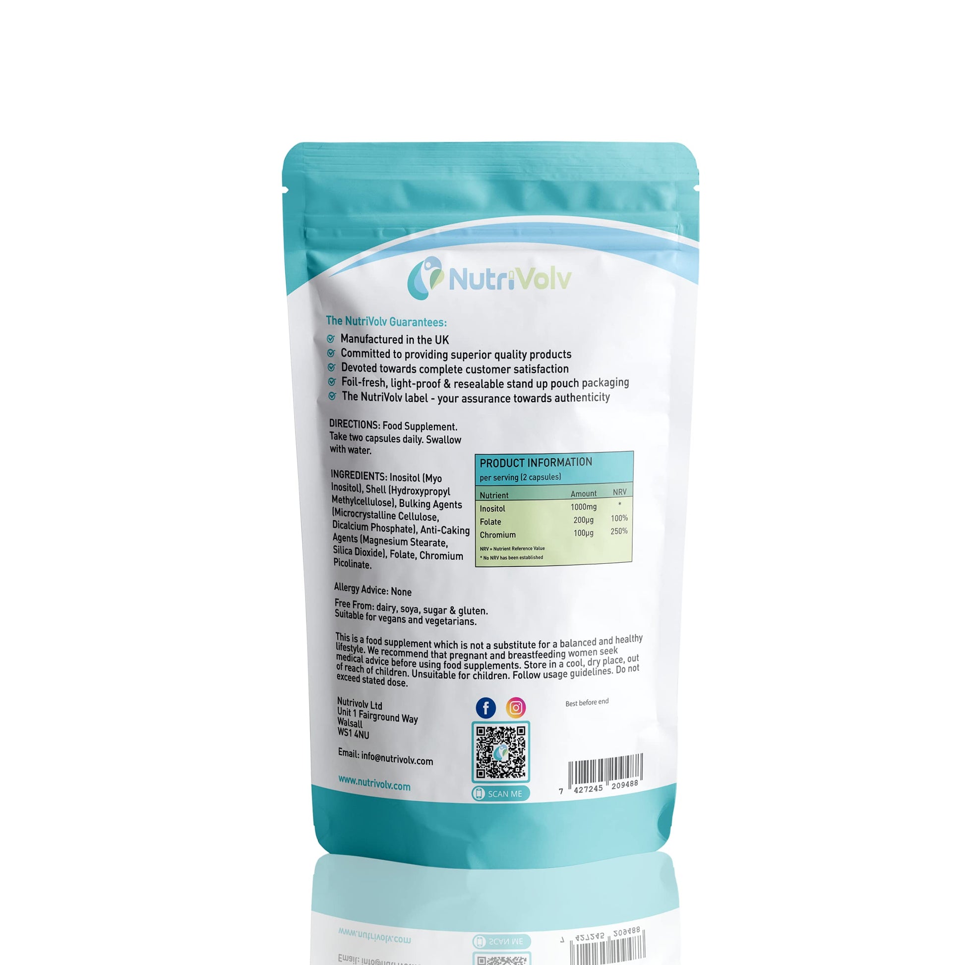 Myo Inositol 1000mg with Folate & Chromium Supplements for Female Support Hormone Nutrivolv uk supplements