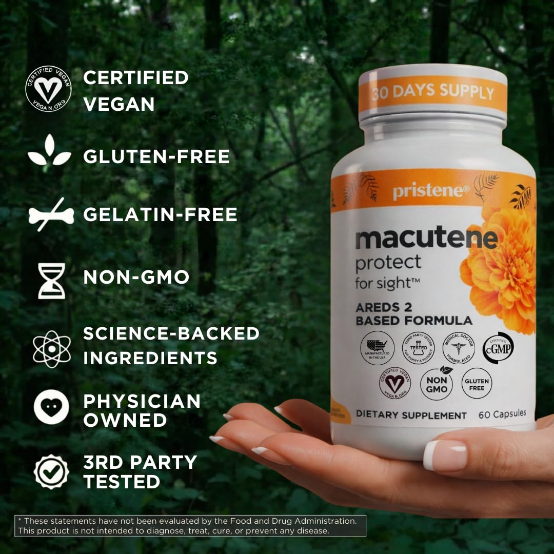 Macutene Protect Eye Vitamins for Macular Support Areds 2 with Lutein and Zeaxanthin Supplements (25mg/5mg) – Doctor Formulated Bilberry Supplement for Eyes, Lab Tested, Vegan (60 Capsules) Pristene uk supplements
