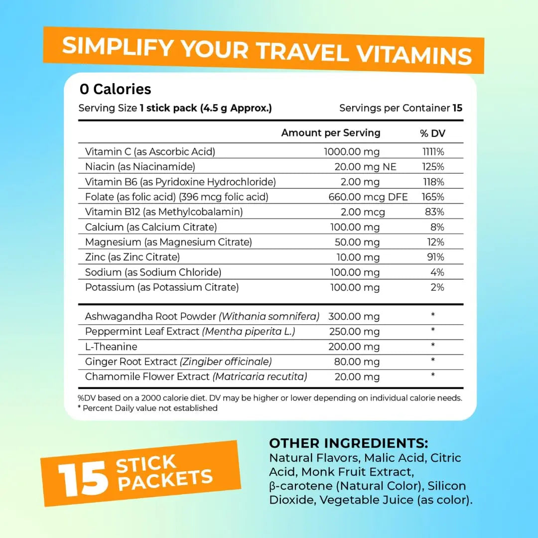 FlyWell Travel Vitamin Tonic for Flight, Jet Lag, Hydration, Circulation, Digestion & Immune Support, Promotes Calmness, Electrolyte Powder, Travel Essentials, FlyWell uk supplements