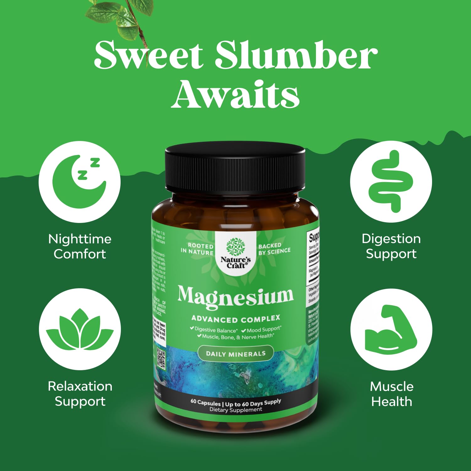 High Absorption Magnesium Complex Supplement - Magnesium Oxide 500mg with Citrate 500mg for Sleep and Mood Support - Pure Citrate per Serving for Muscle Stomach and Digestion - 60 Count Natures Craft uk supplements