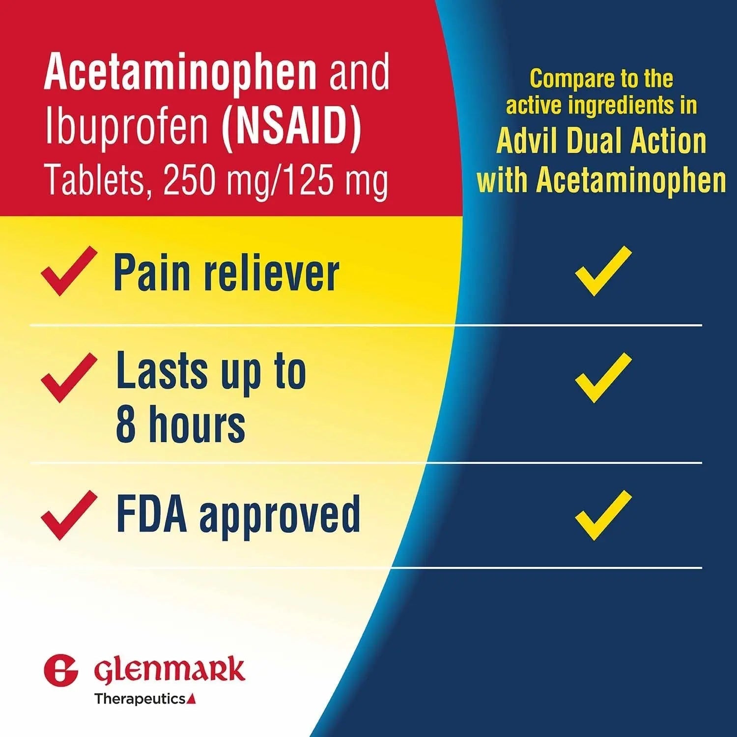 Dual Action Acetaminophen 250mg and Ibuprofen 125mg Caplets, Up to 8h of Pain Relief for Minor Aches and Pain, Headaches, Toothache, Backache, Menstrual Cramps, Minor Arthritis Pain, 216 Count Glenmark Therapeutics uk supplements