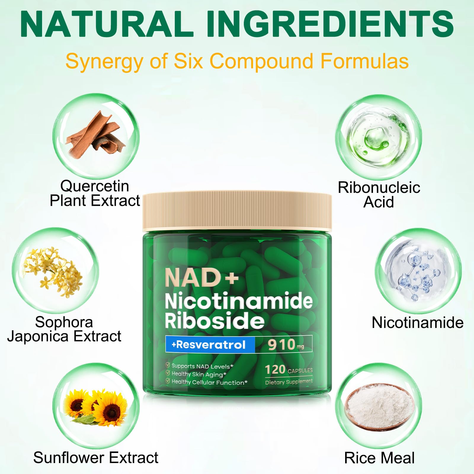 NAD Supplement 120 Capsules, Liposomal Nicotinamide Riboside, Resveratrol, Quercetin, NAD Nicotinamide Riboside Resveratrol 910mg for Women & Men, NAD Supplement for Anti Aging and Cell Regeneration RHBESTOK uk supplements