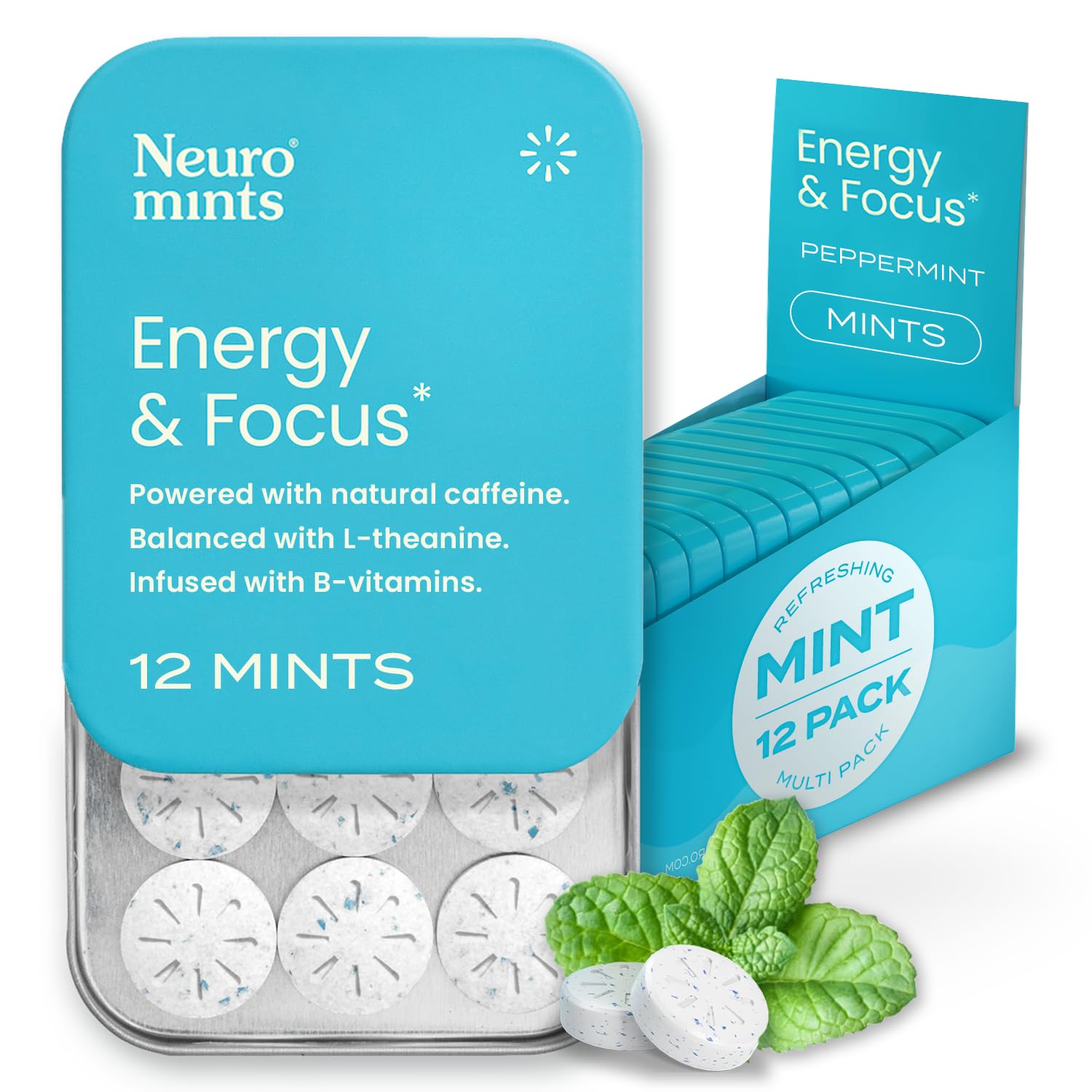 NeuroGum Energy Caffeine Mints (144 Pieces) - Sugar Free with L-theanine + Natural Caffeine + Vitamin B12 & B6 - Nootropic Energy & Focus Supplement for Women & Men - Keto & Vegan, Peppermint Flavor NeuroGum uk supplements