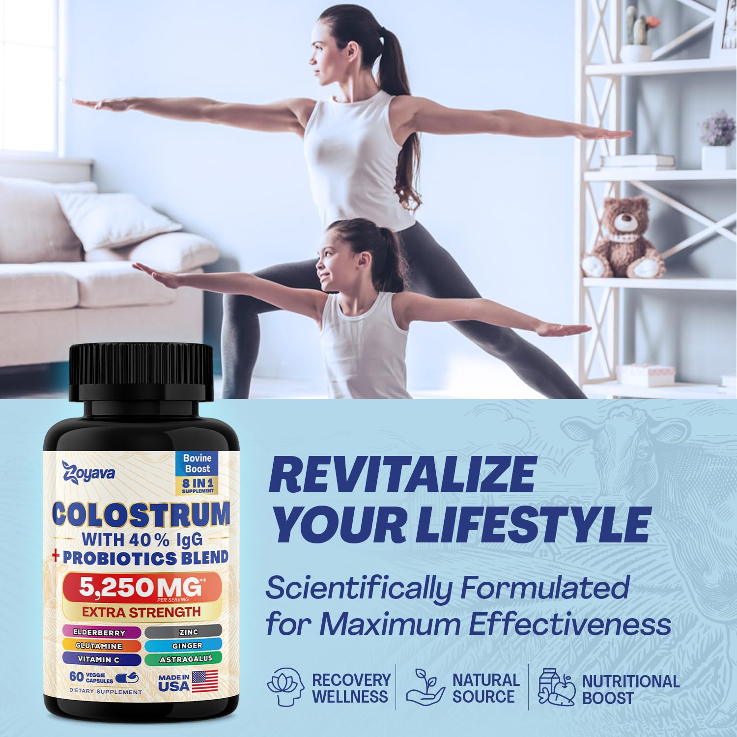 Bovine Colostrum Supplement Capsules 5250 MG, Grass Fed Cow Colostrum Zoyava uk supplements