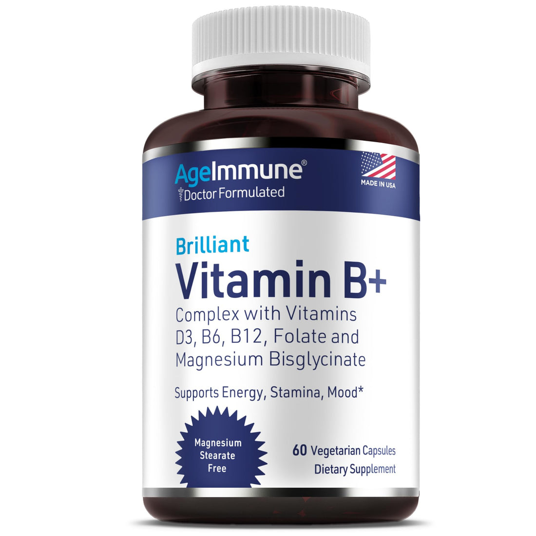 AgeImmune Vitamin B Complex with Vitamin D3 B12 B6 Magnesium Bisglycinate and Folate as Methylfolate - Doctor Formulated Methylated B Complex Supplement AgeImmune uk supplements