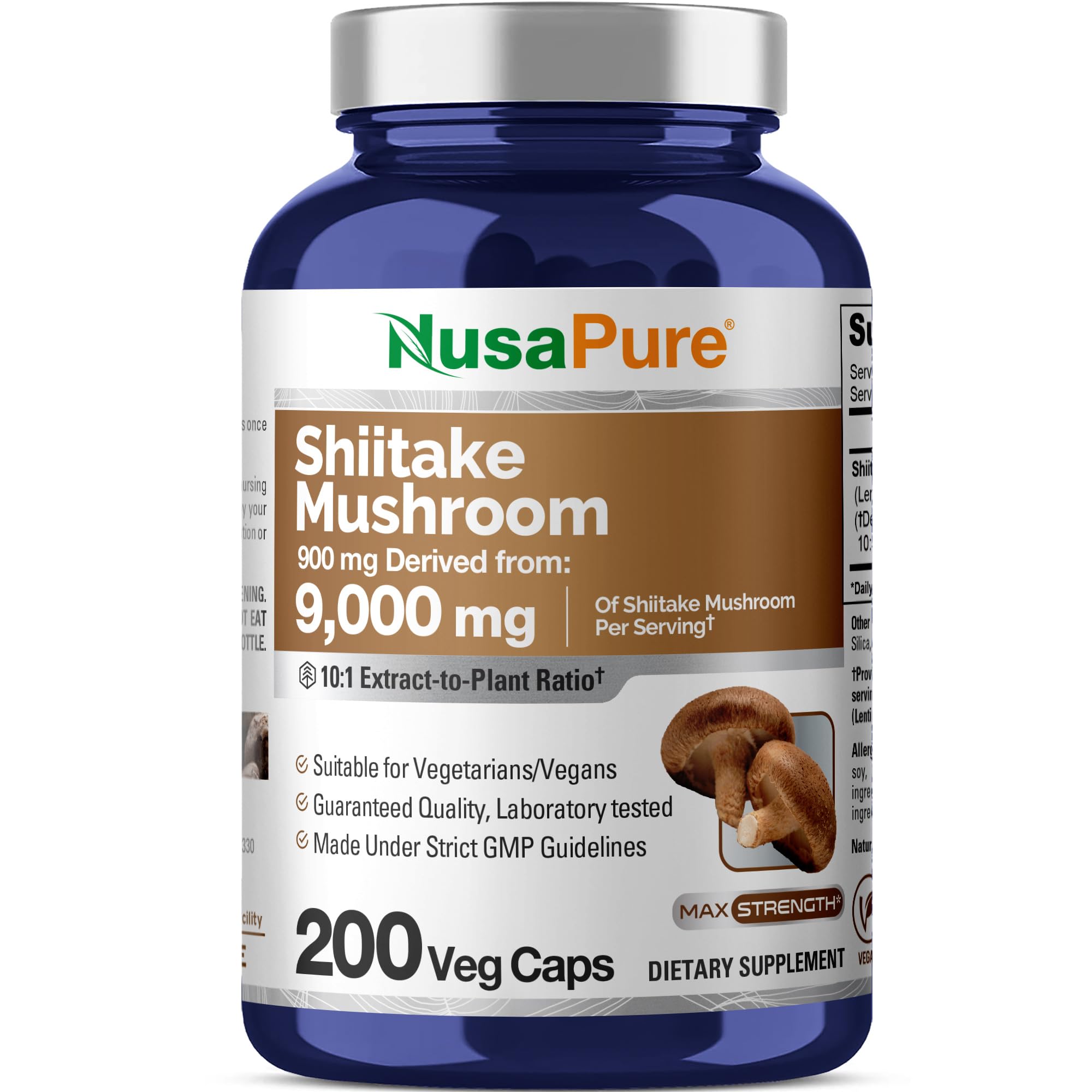 NusaPure Shiitake Mushroom 10:1 Extract, 900 mg Equivalent to 9000mg 200 Veggie Capsules (Non-GMO, Vegan) NusaPure uk supplements