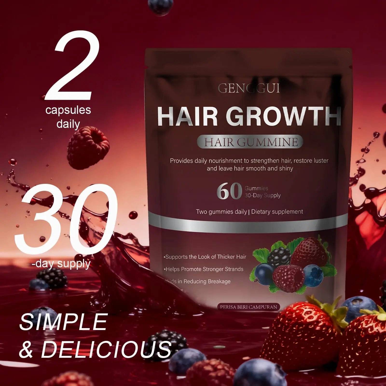 GENGGUI Hair Growth Gummies for Women - Hair Vitamins with Biotin & Silica for Faster Growth - Hair Growth Accelerator Supplement GENGGUI uk supplements